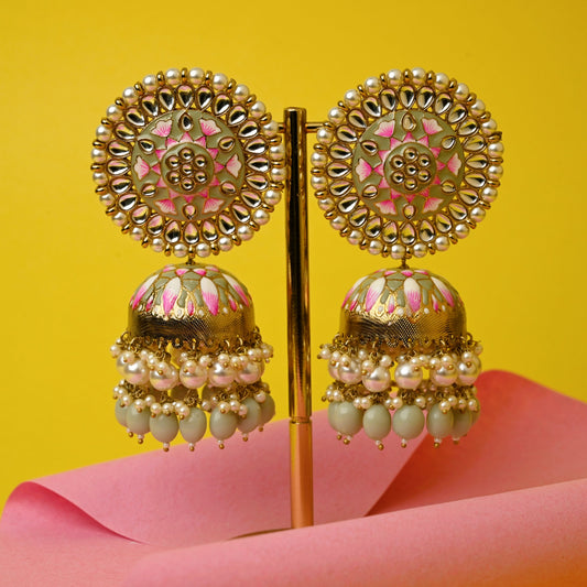 Grand Bridal Oversized Kundan & Pearl Meenakari Jhumkas