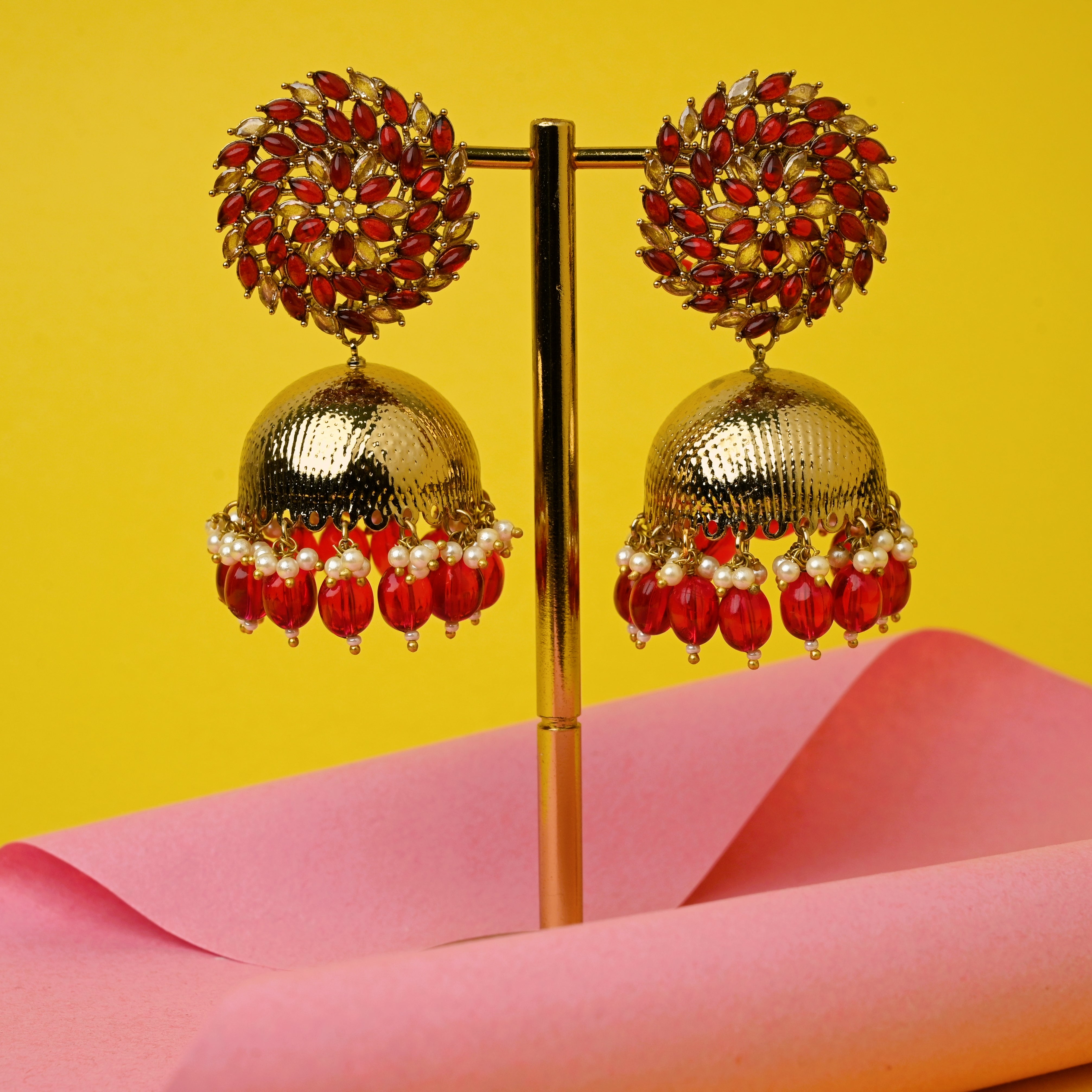 CZ & Kemp Stones Studded Grand Bridal Festive Jhumkas