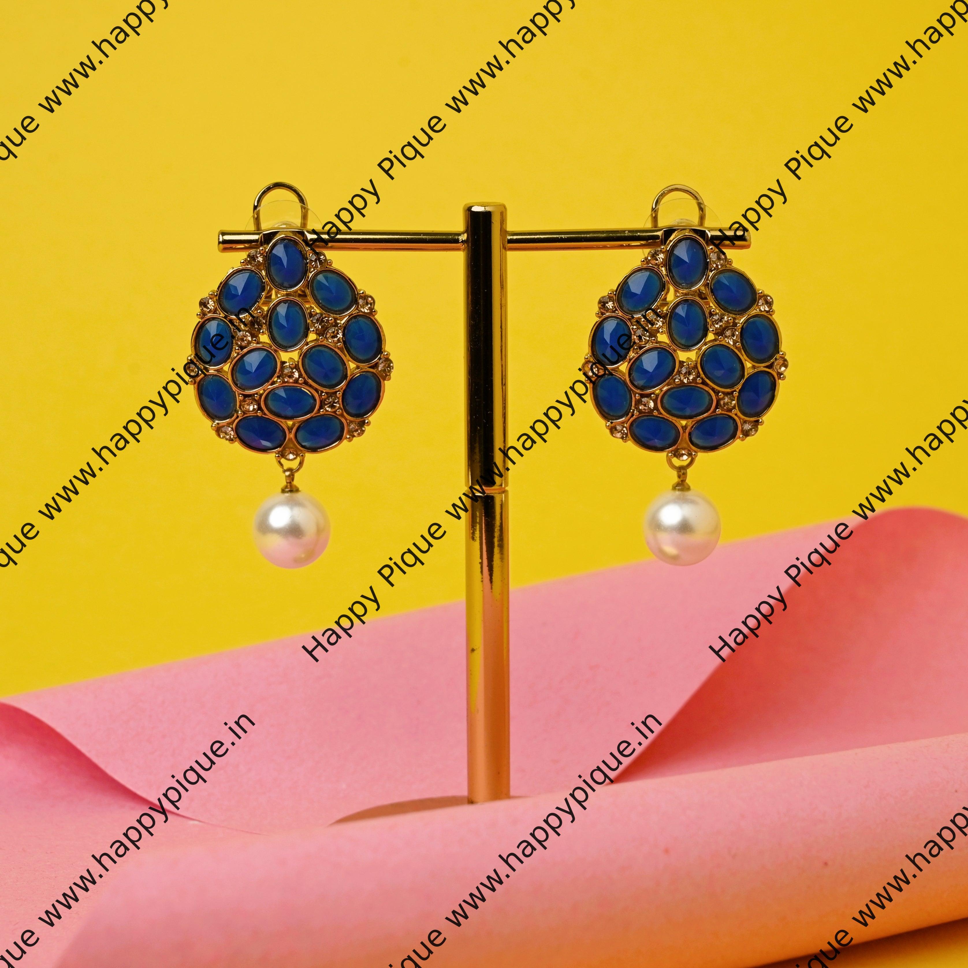 Tilak AD Polki Studs - Royal Blue