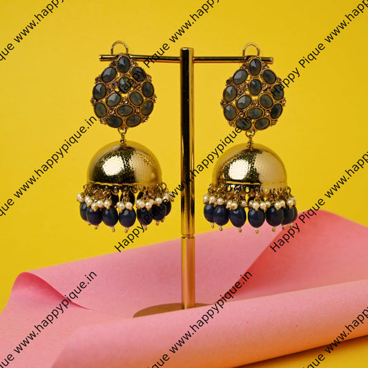 Polki Tilak Top Festive Bridal Jhumkas - Blue