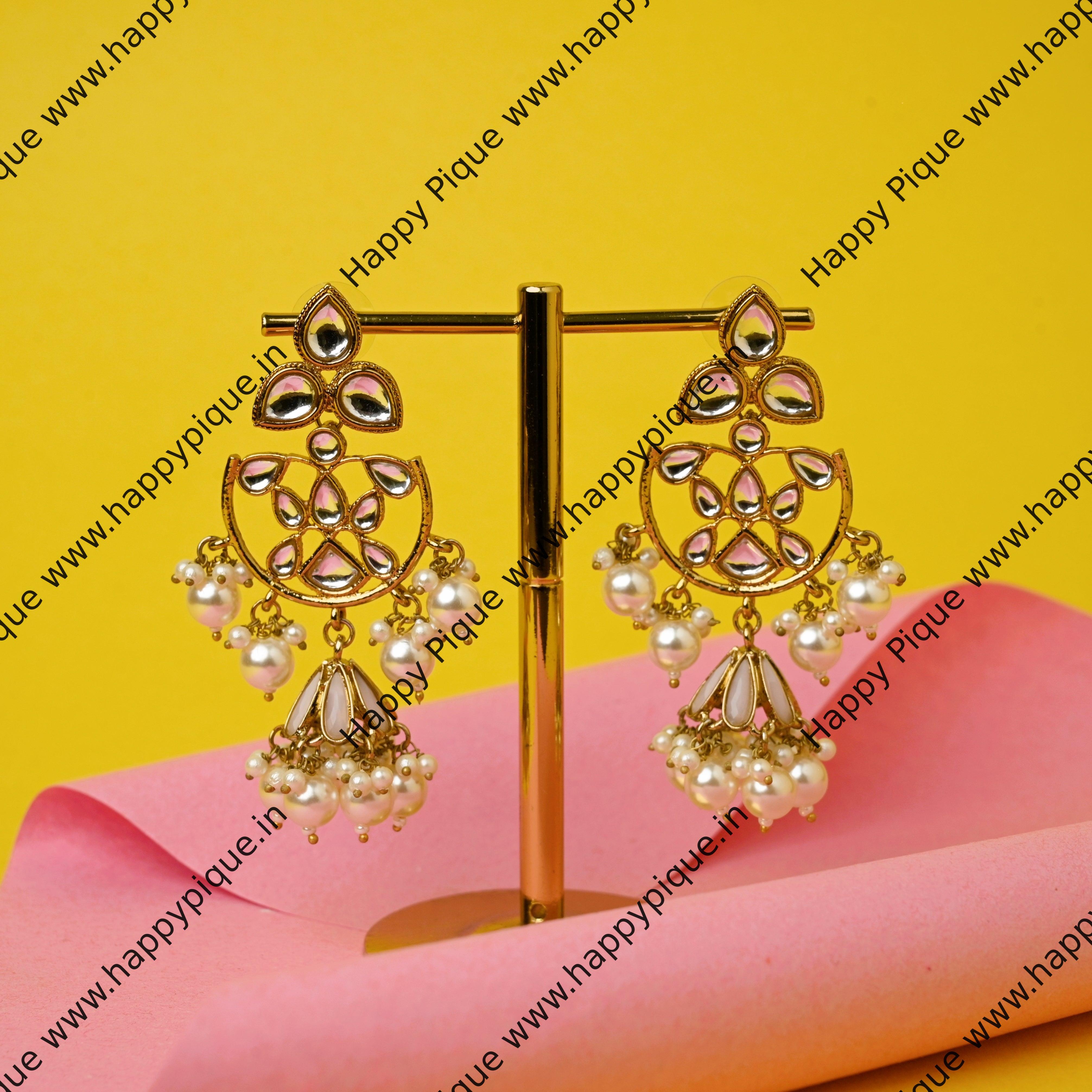 Small Cone Mughal Kundan Earrings - Pastel Purple