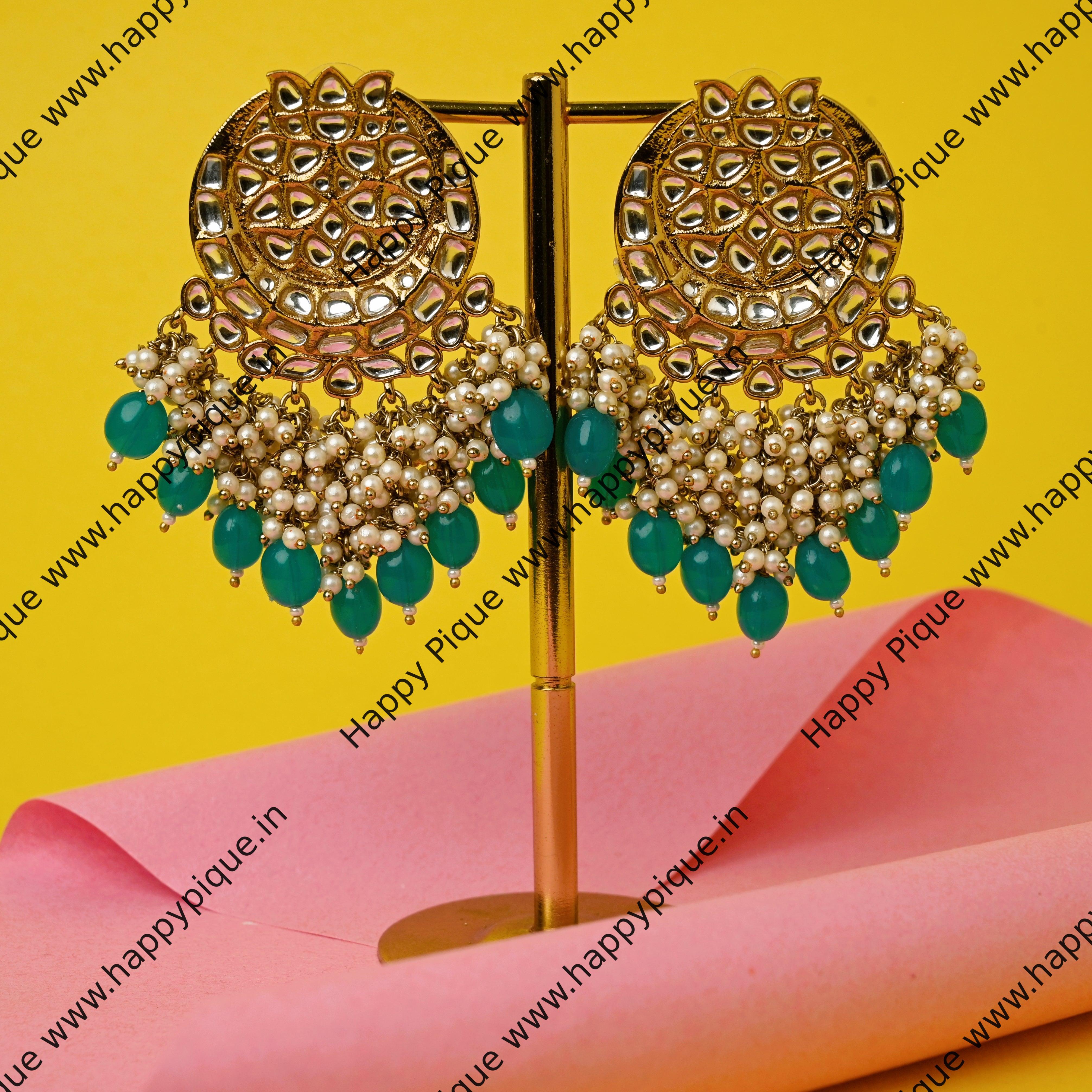 Grand Heavy Kundan Chaand Festive Bridal Statement Earrings