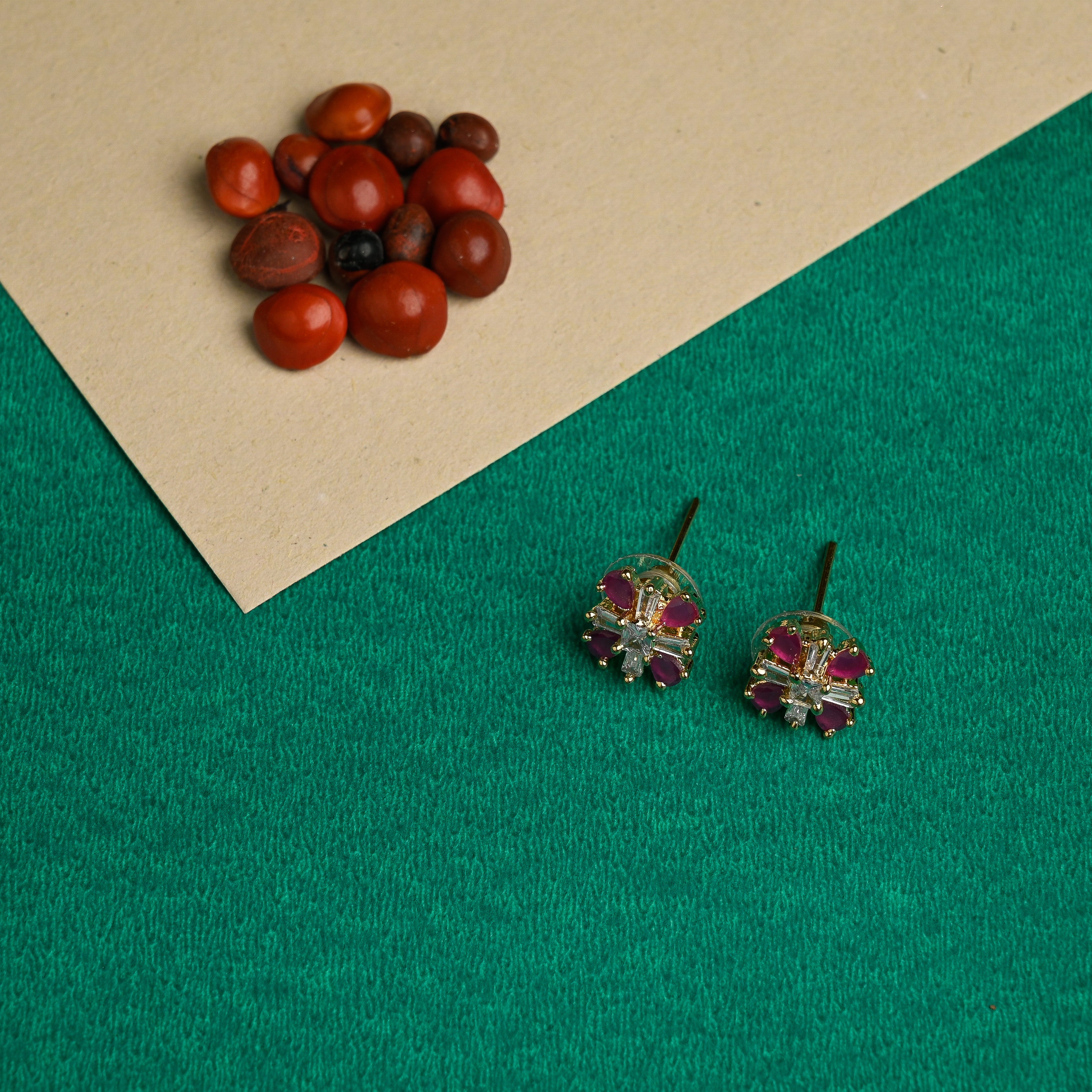 Gold Polish Snow Flakes Studs - Ruby