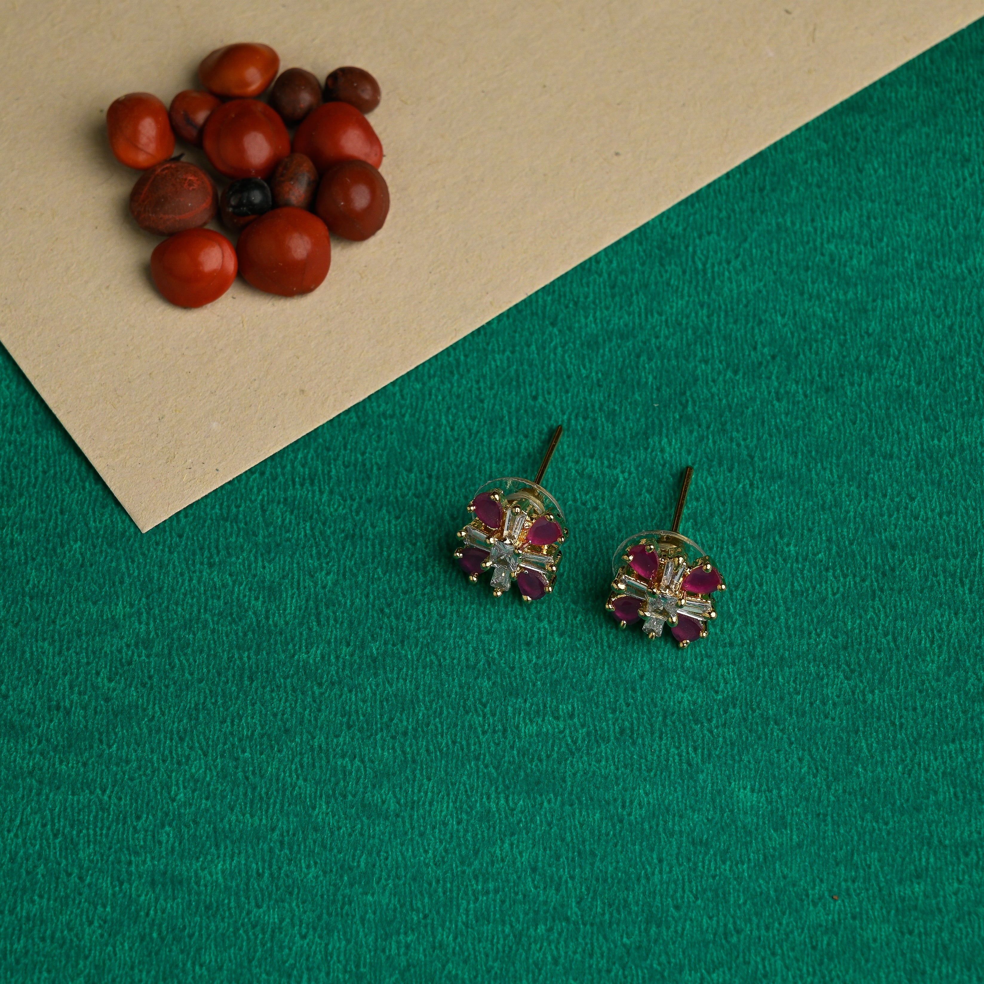 Gold Polish Snow Flakes Studs - Ruby