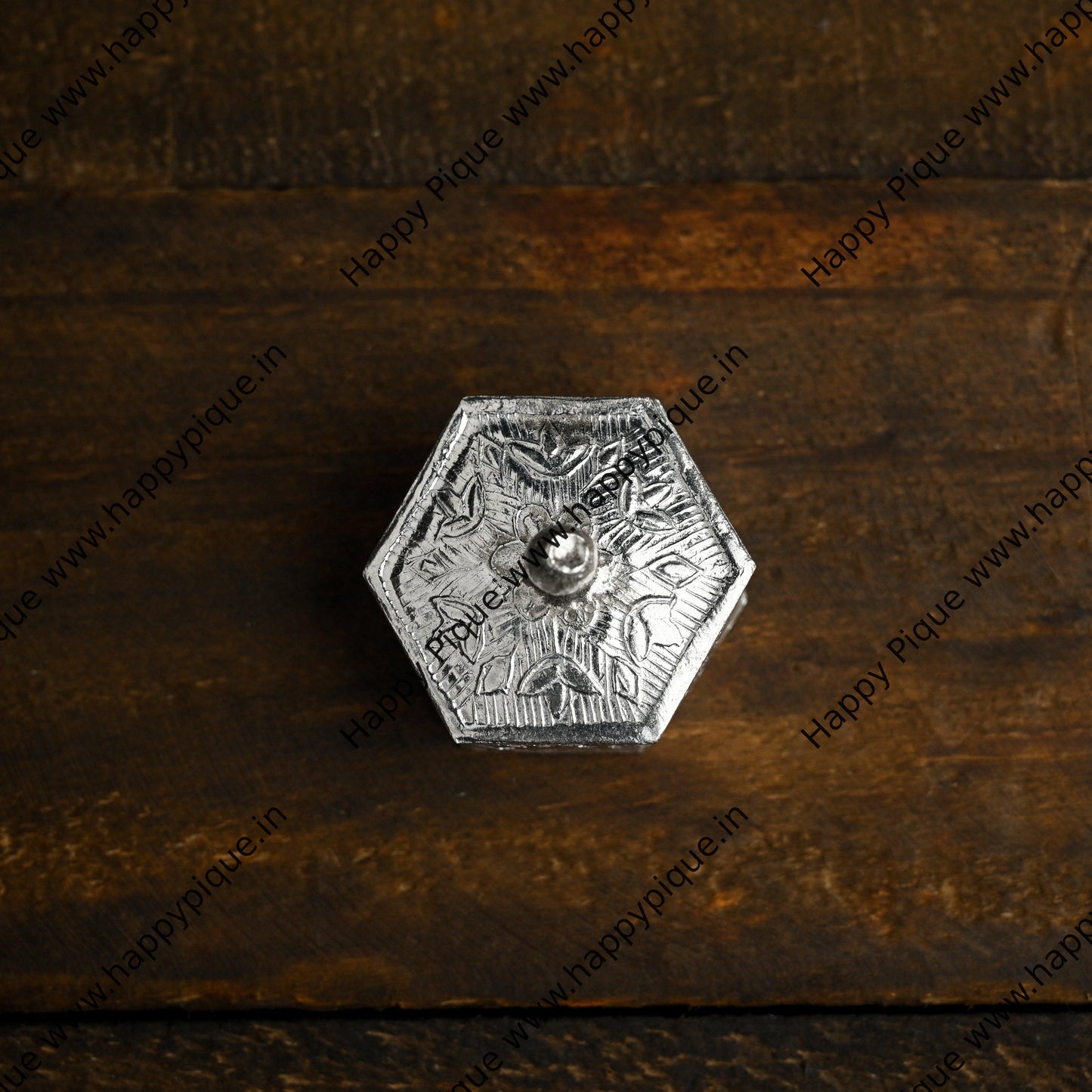 Pre order: Hexagon Shaped Pure German Silver Haldi Kumkum Karanda