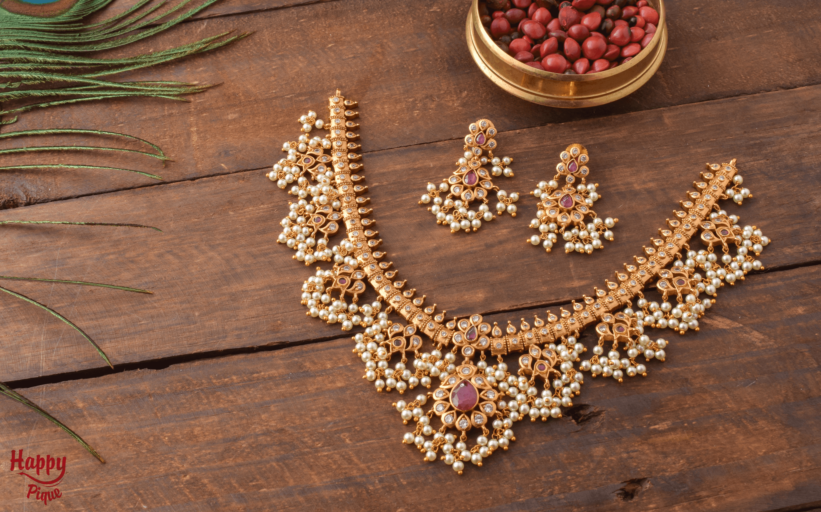 Guttapusalu Bridal Necklace - Red - Happy Pique 