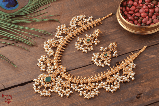 Guttapusalu Bridal Necklace - Green & Red - Happy Pique 