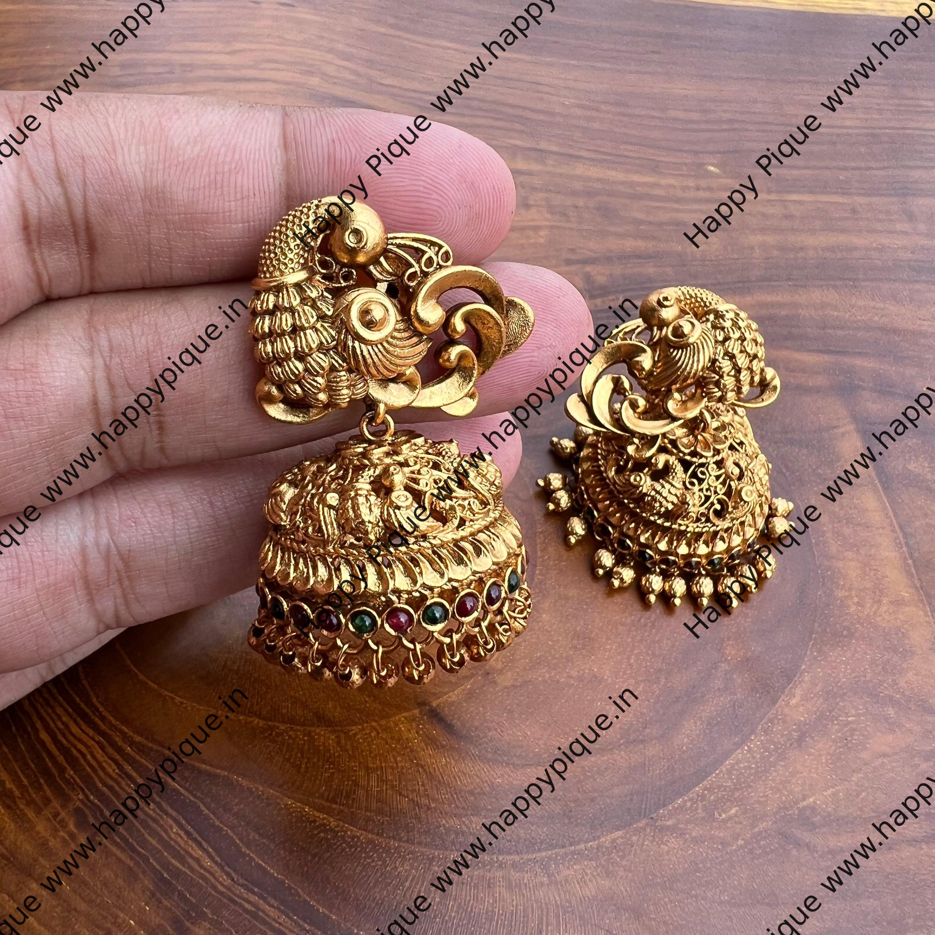 Traditional Mayil Bridal Kemp Jhumkas- Happy Pique