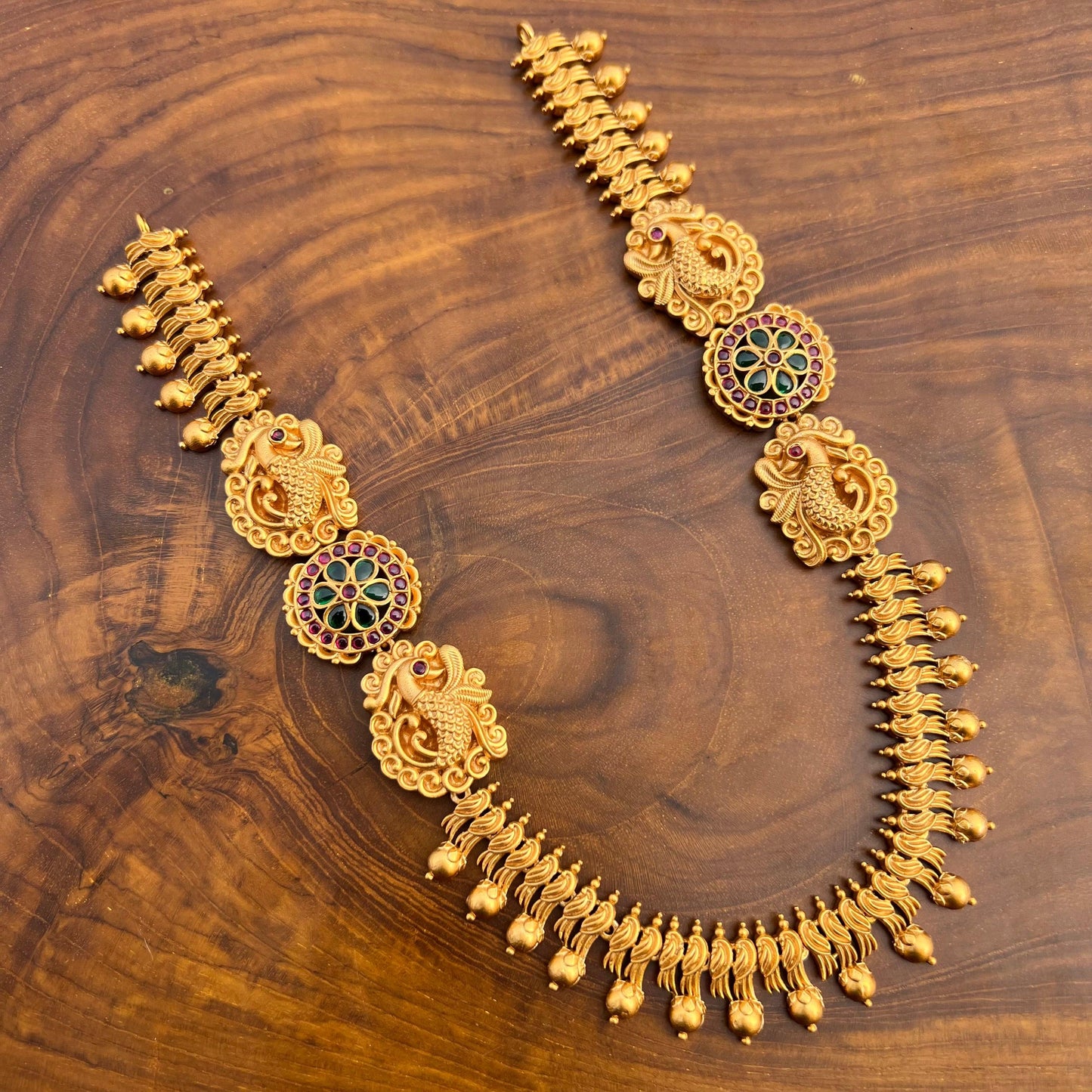 Matte Finish Annapakshi Bridal Kemp Necklace - Happy Pique