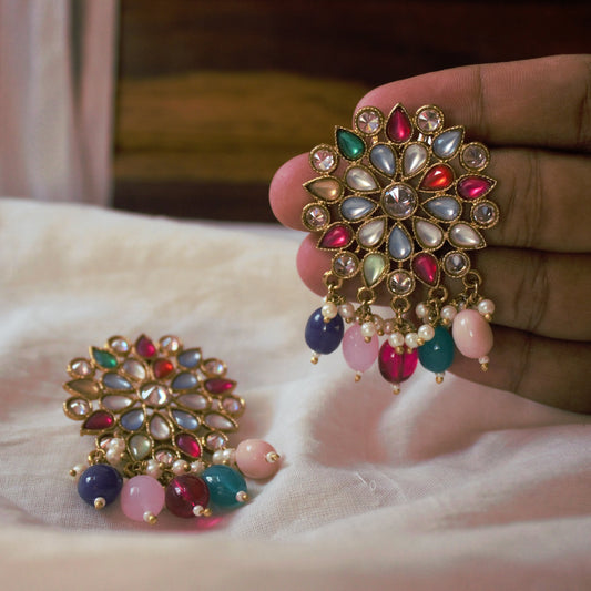 Pearl Drop Flower CZ Studs - Multicolour - HappyPique