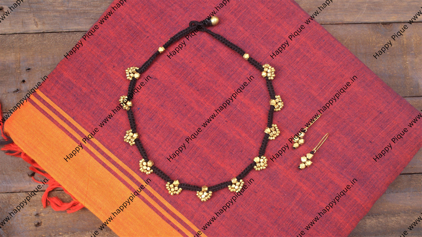 Tribal Dhokra Necklace With Brass Beads - Black - Happy Pique