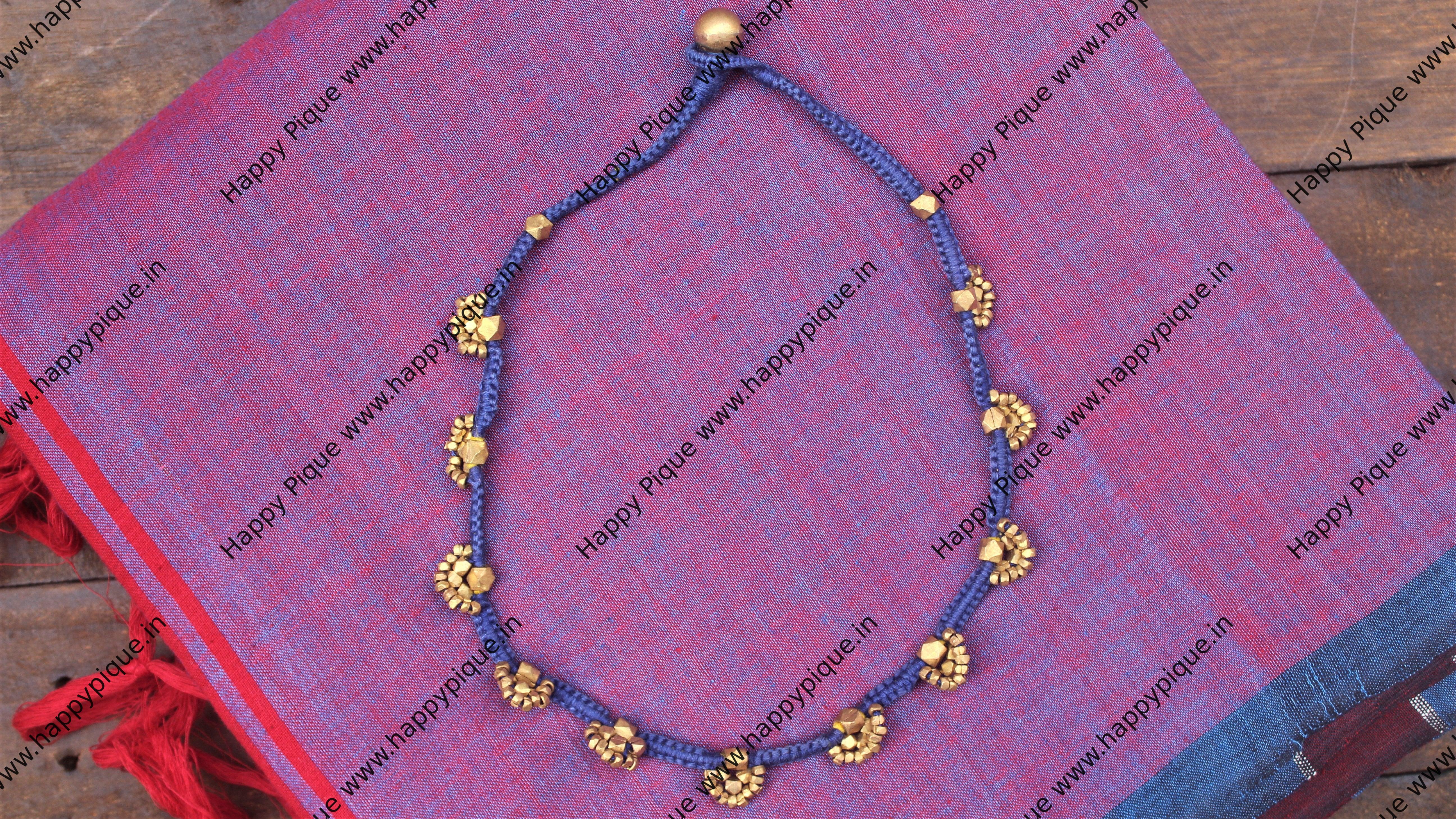 Tribal Dhokra Necklace With Brass Beads - Blue