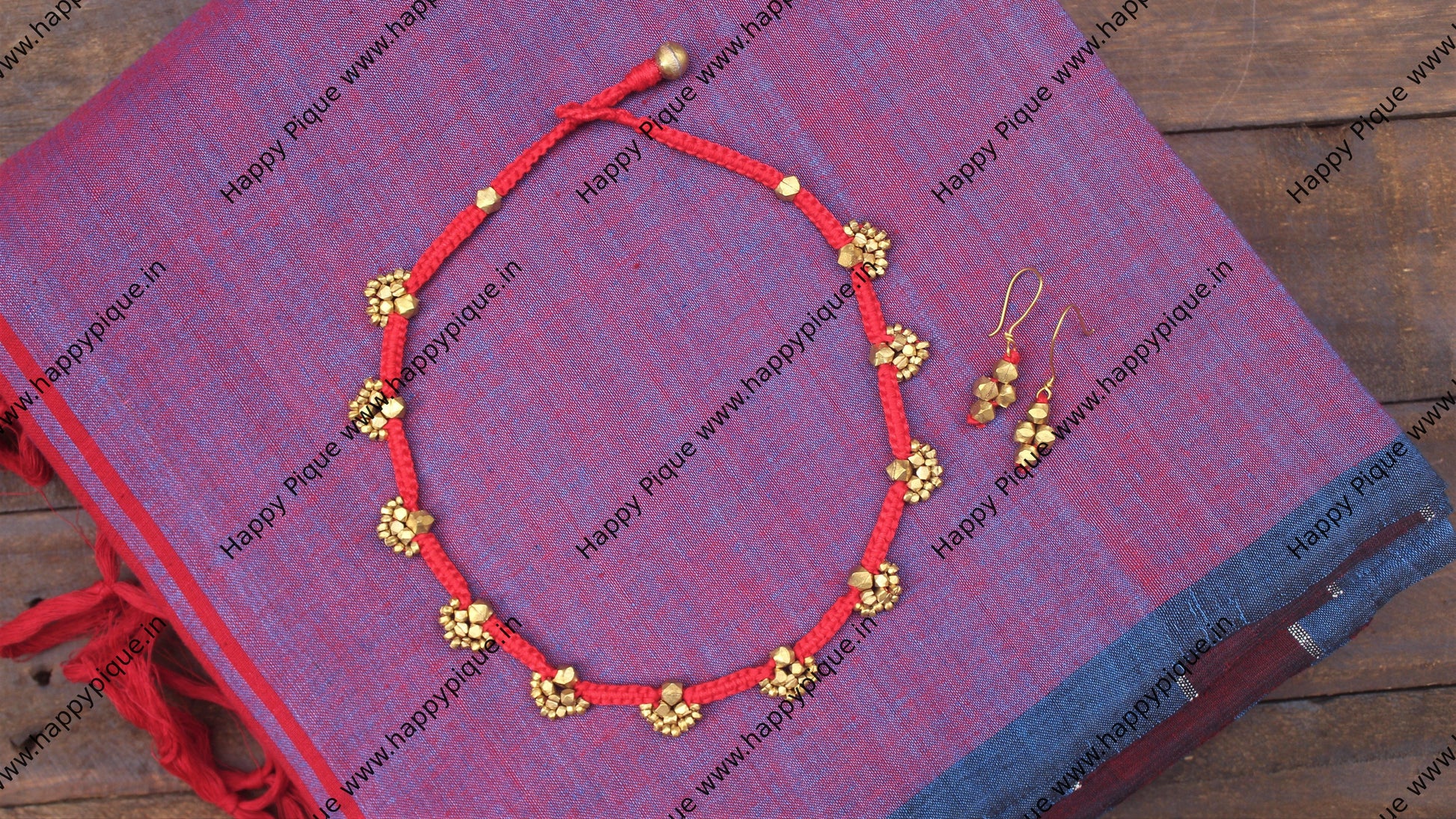 Tribal Dokra Necklace With Brass Beads - Red