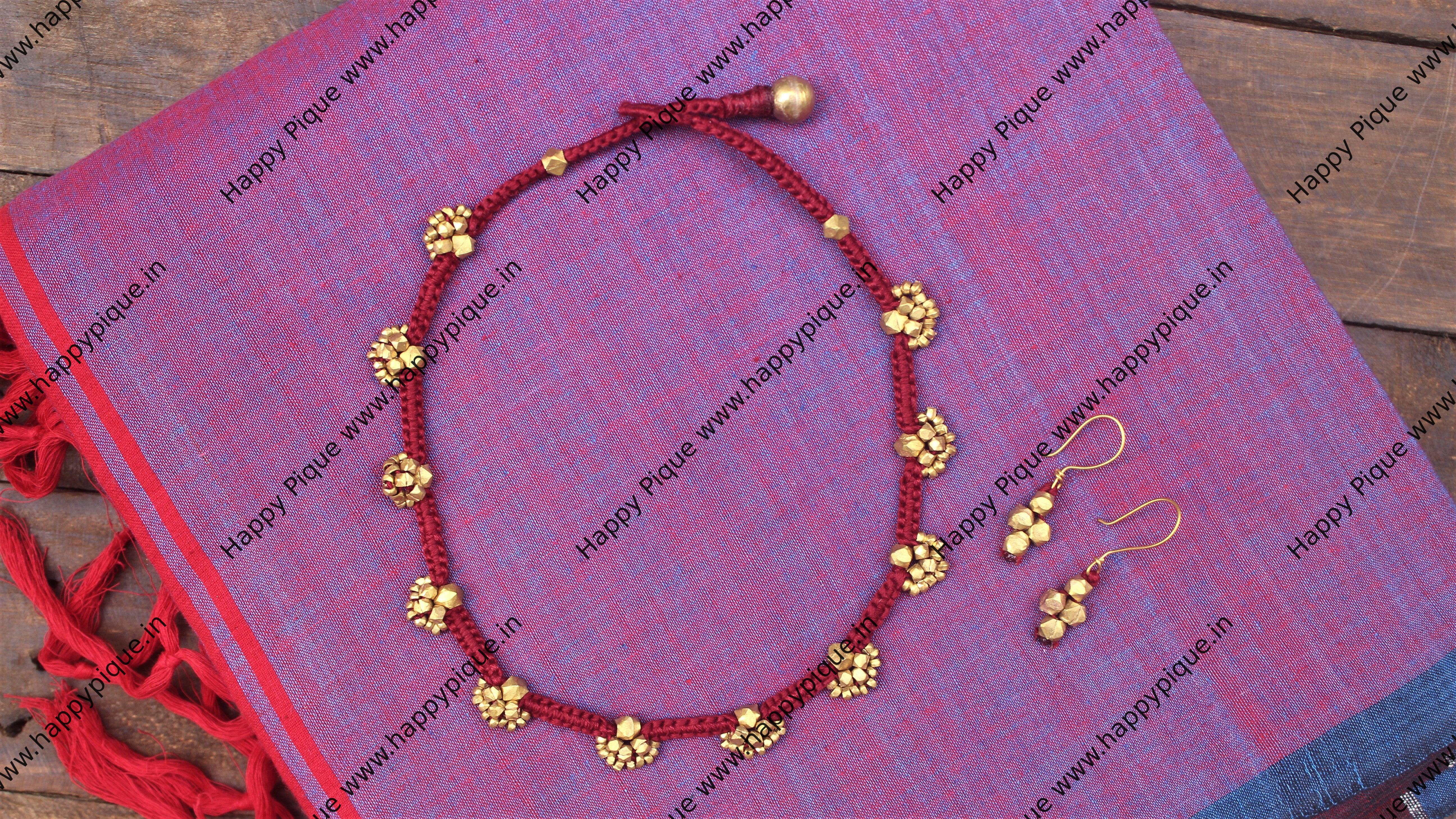 Tribal Dokra Necklace With Brass Beads - Maroon