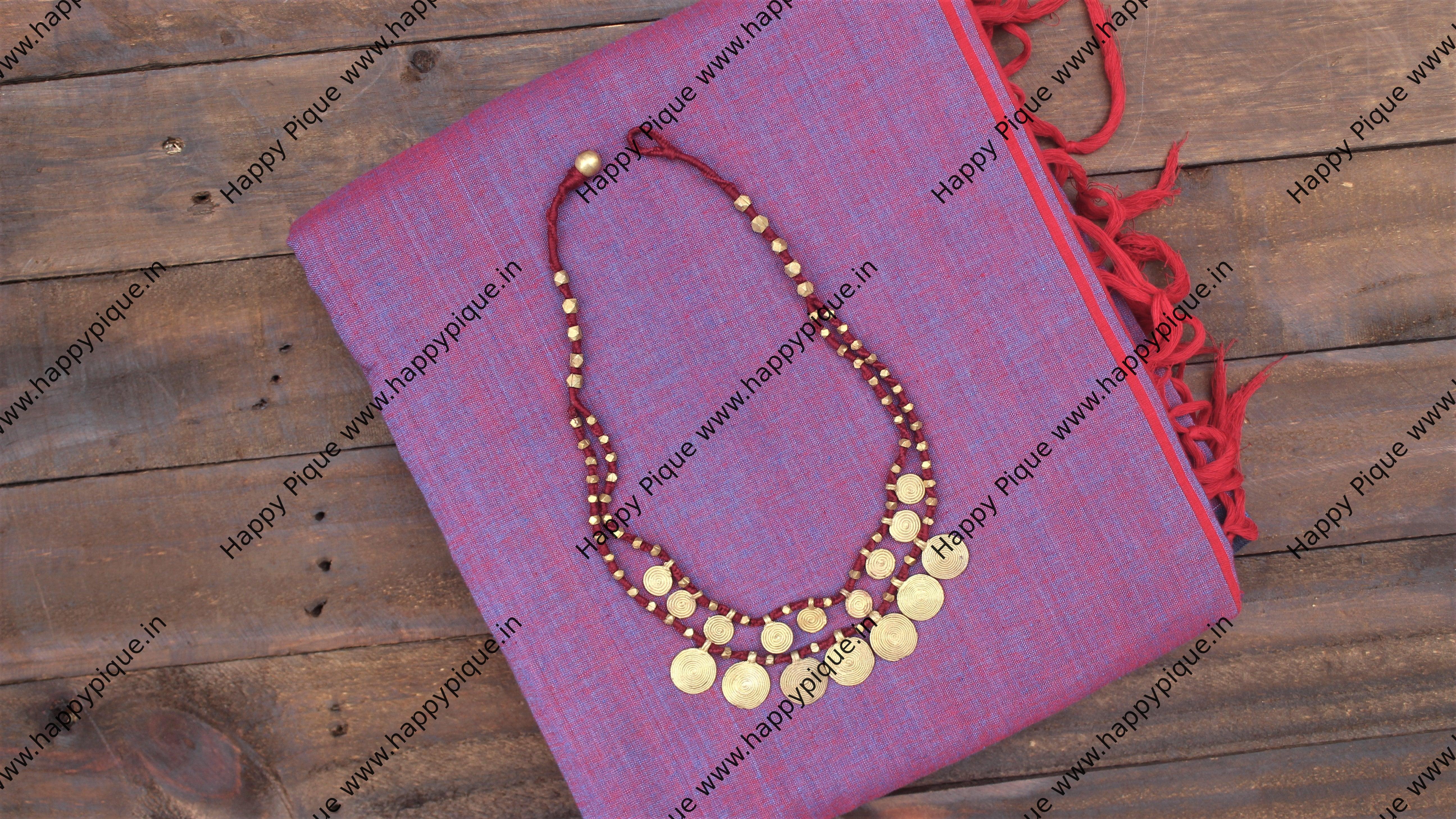 Two Layer Tribal Dhokra Spiral Coins Necklace - Maroon