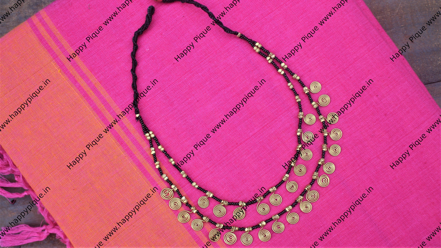 Two Layer Tribal Spiral Coin Beads Necklace