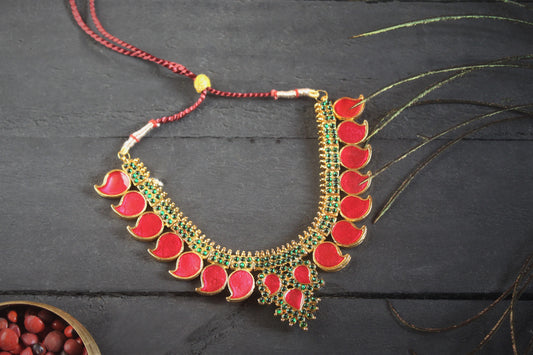 Traditional Kerala Palakka Necklace - Red