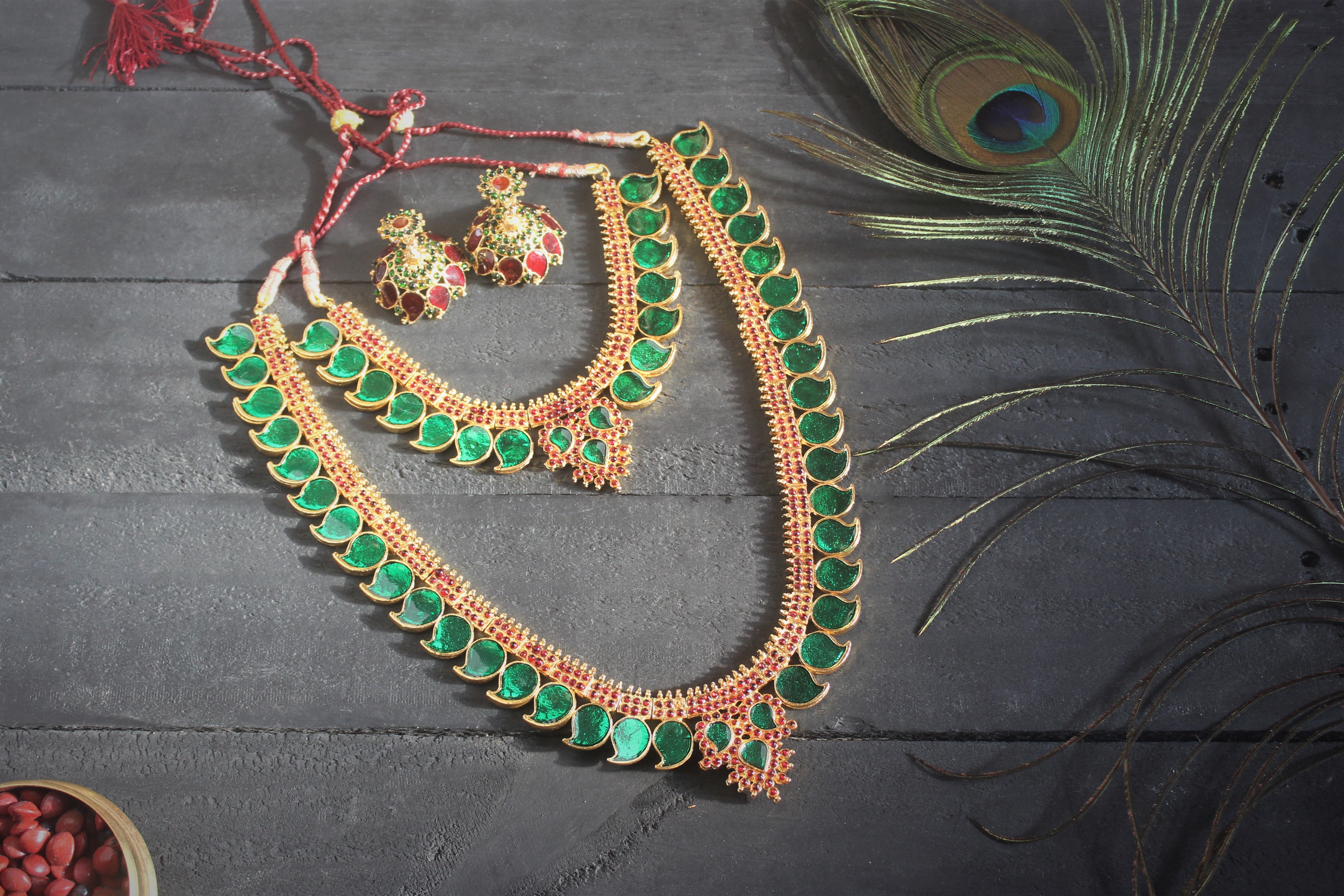 Traditional Kerala Palakka Bridal Combo - Green & Red