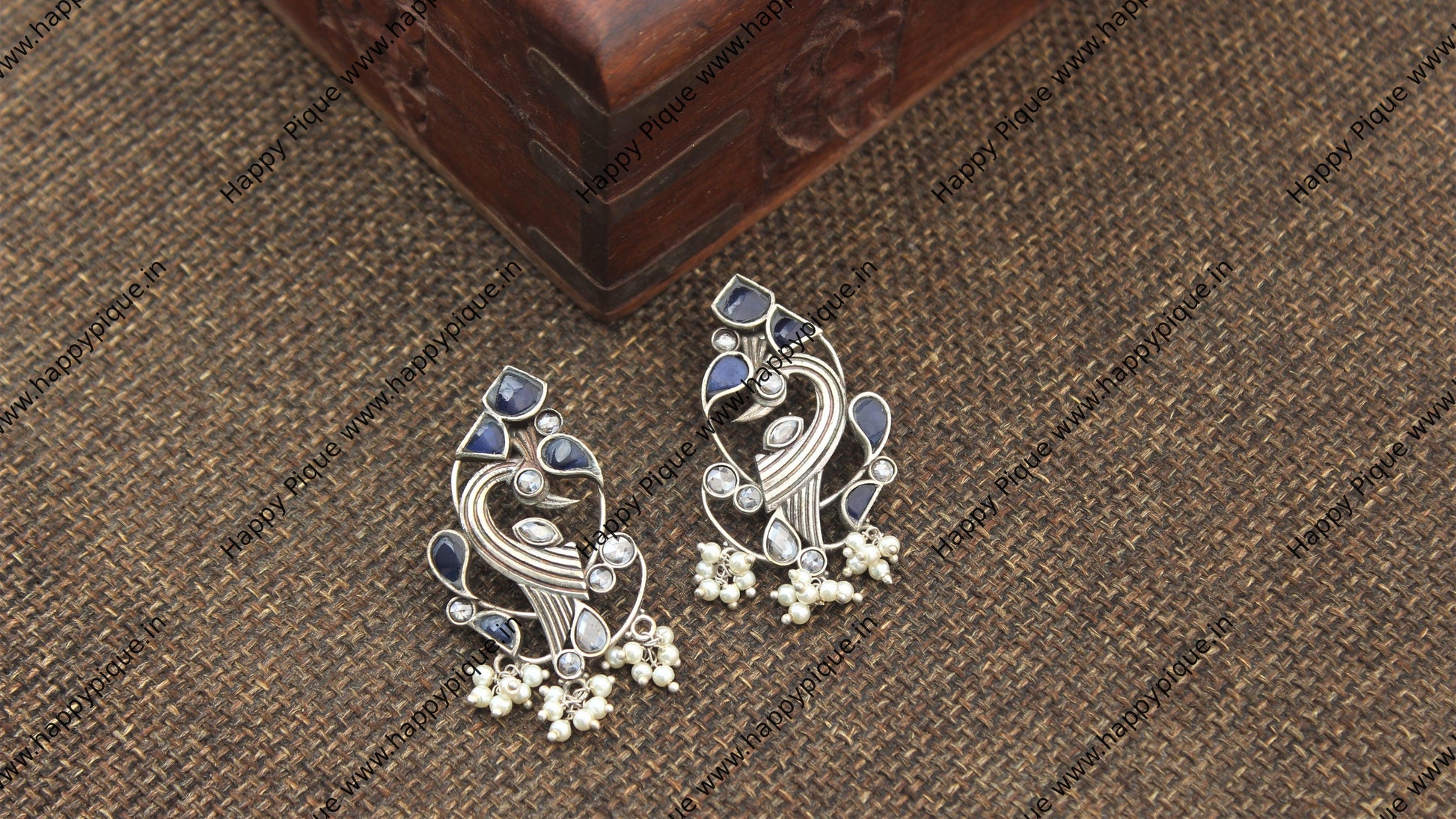 Silver Look Alike Premium Bird Earrings - Dark Blue