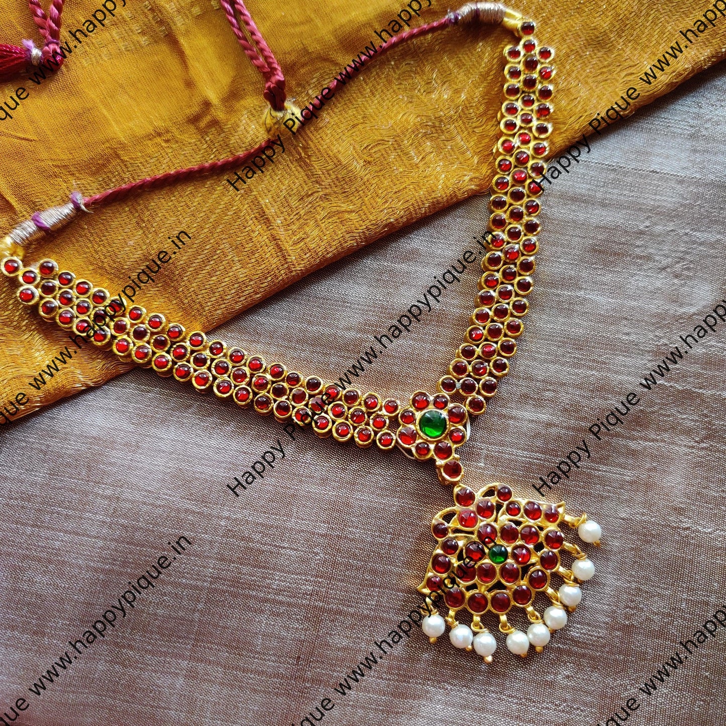 Traditional Mayuri Kemp Flower Necklace - Red & Green