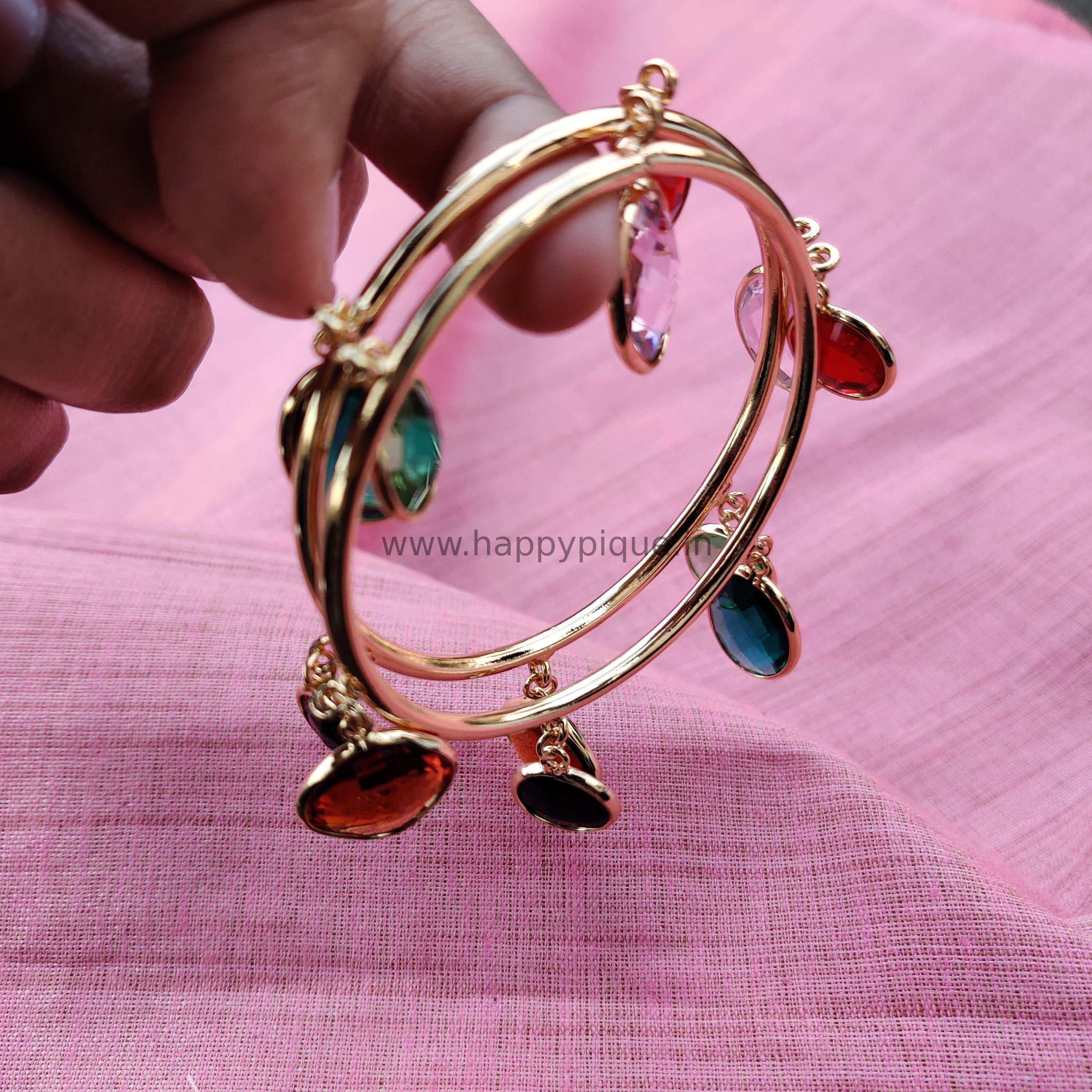 Contemporary Glass Stone Bangles - Happy Pique 