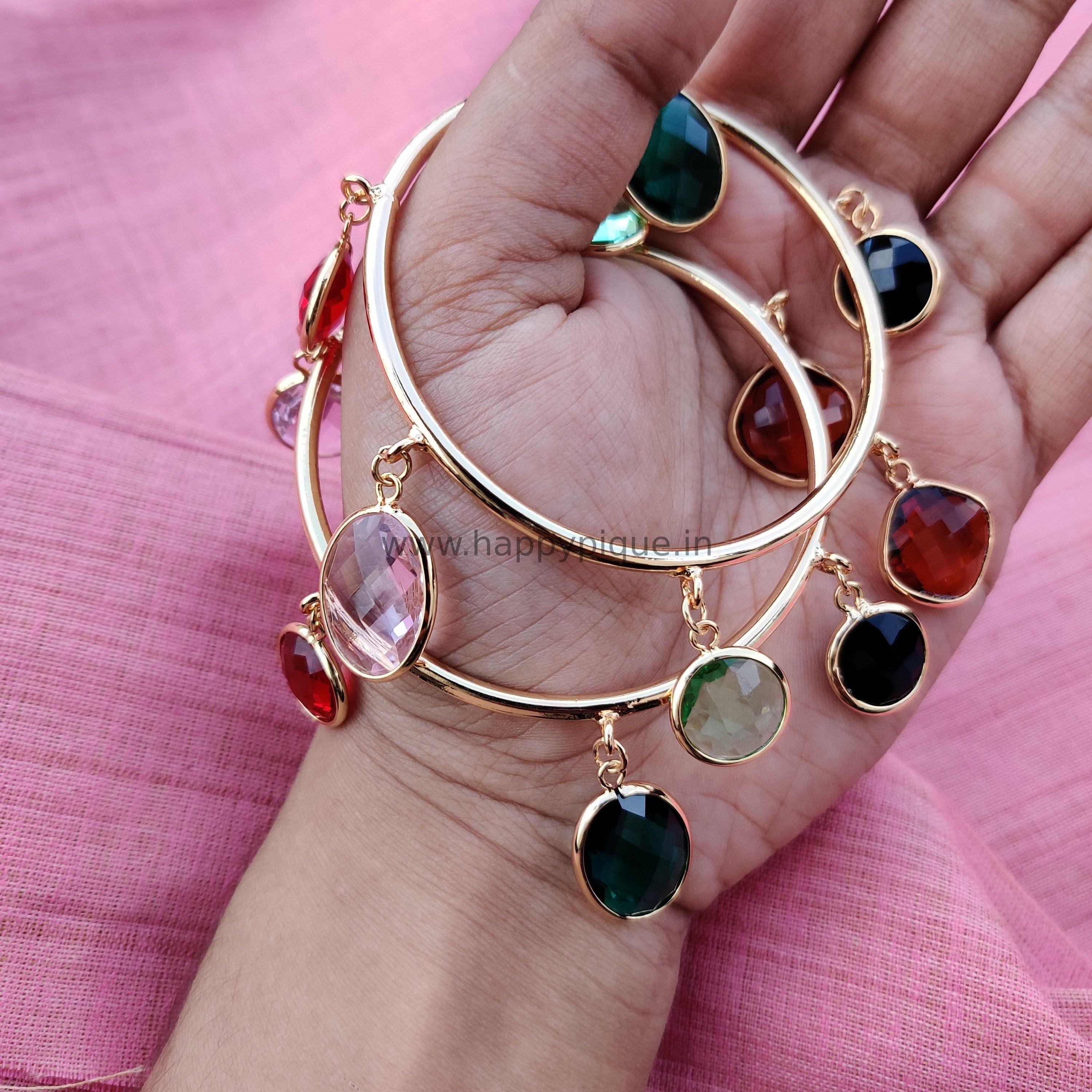 Contemporary Glass Stone Bangles - Happy Pique 