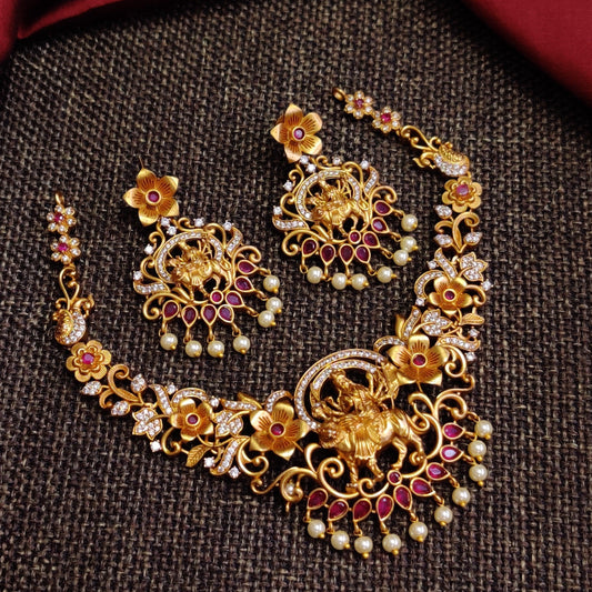 Floral Designer Amba Bavani AD Necklace - Happy Pique 