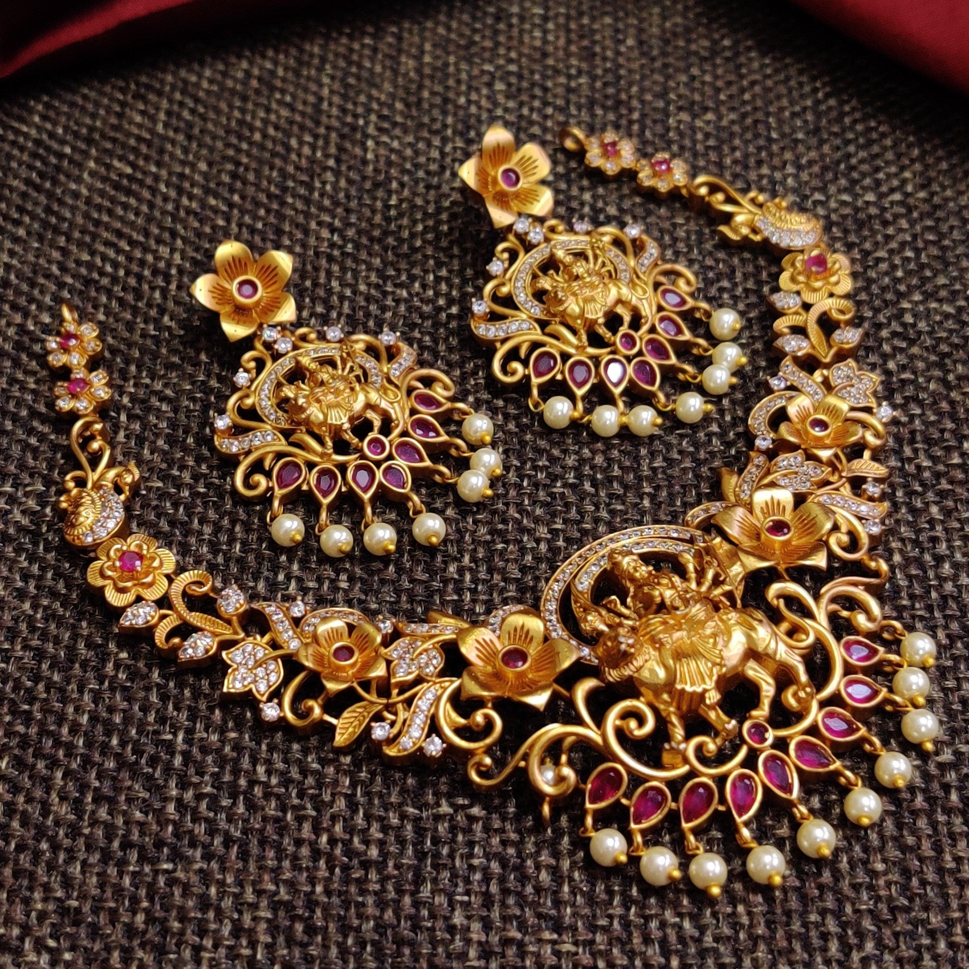 Floral Designer Amba Bavani AD Necklace - Happy Pique 