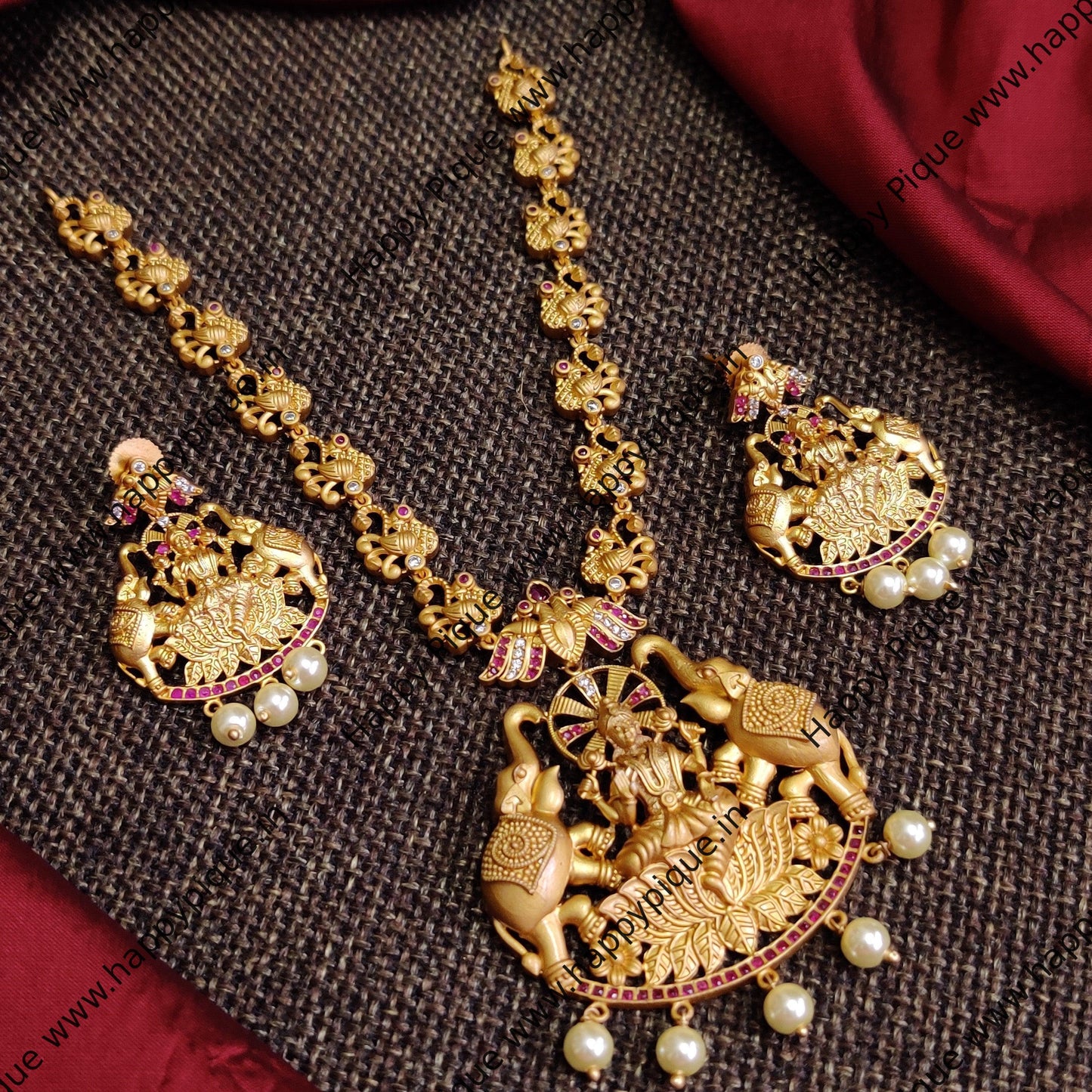 Matte Finish Gajalakshmi Designer Necklace - Happy Pique 