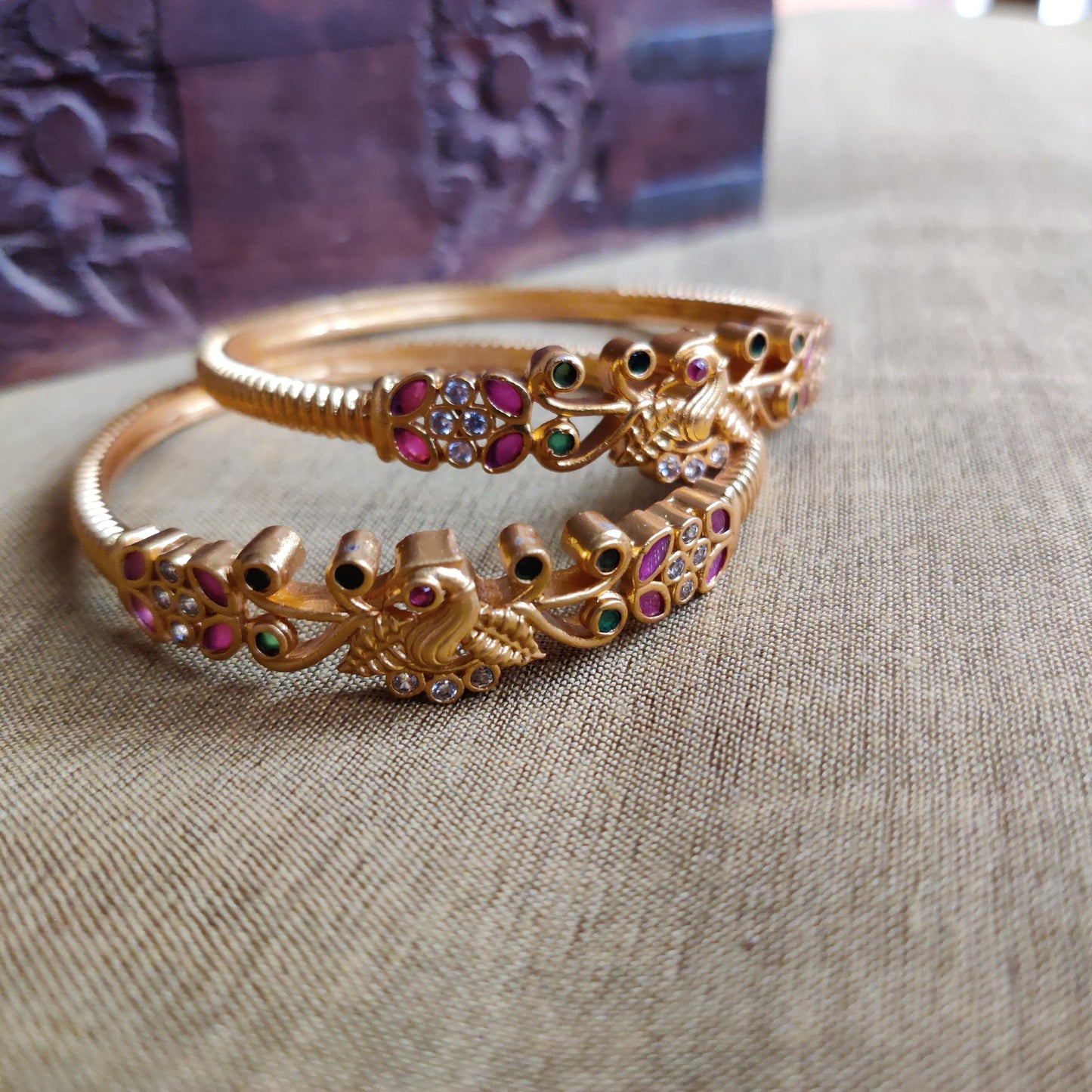 Matte Finish Designer Peacock Kada Bangles - Size:2.6 - Happy Pique 