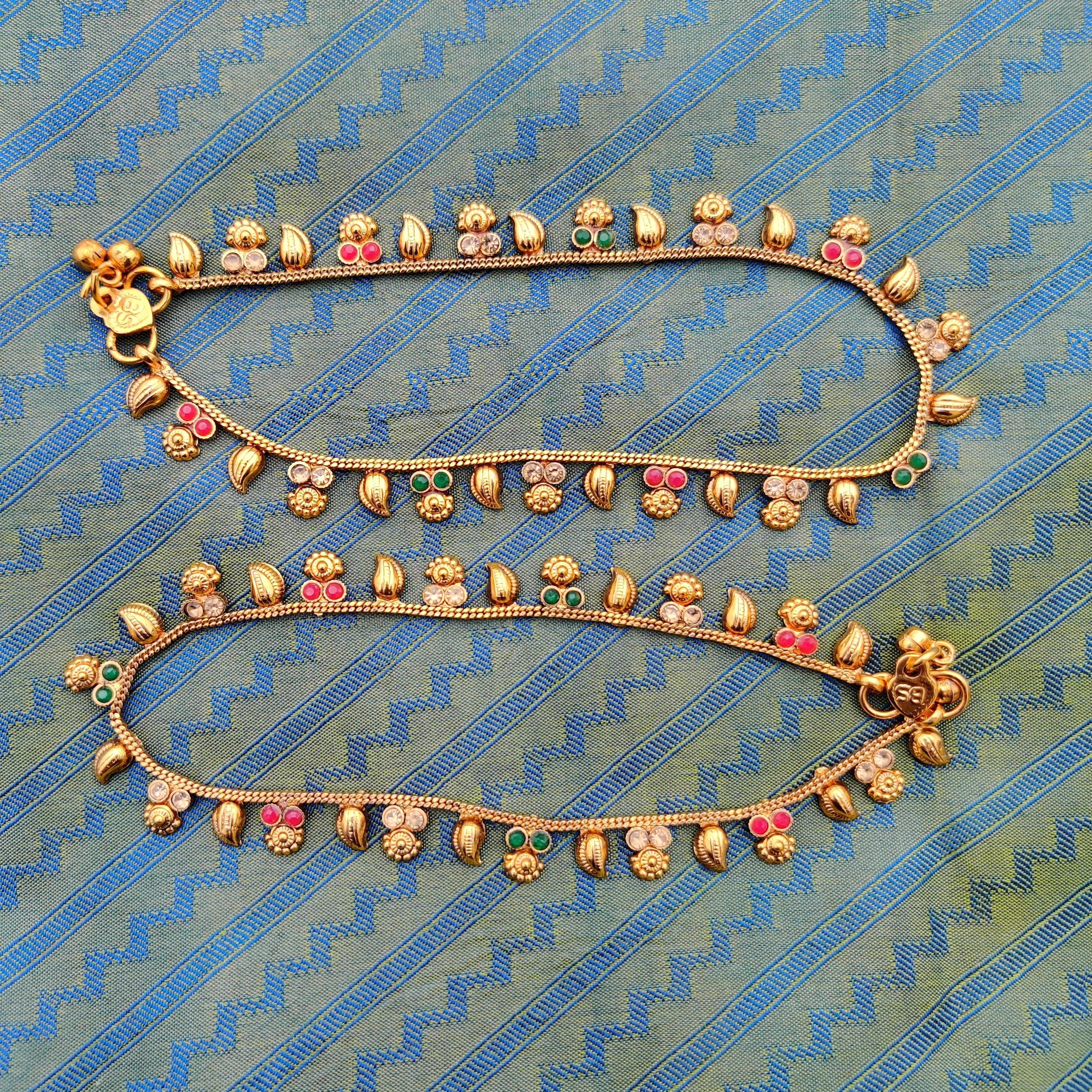 Gold Look Alike Daily Wear Simple Anklets - Paisely Flower - Happy Pique 