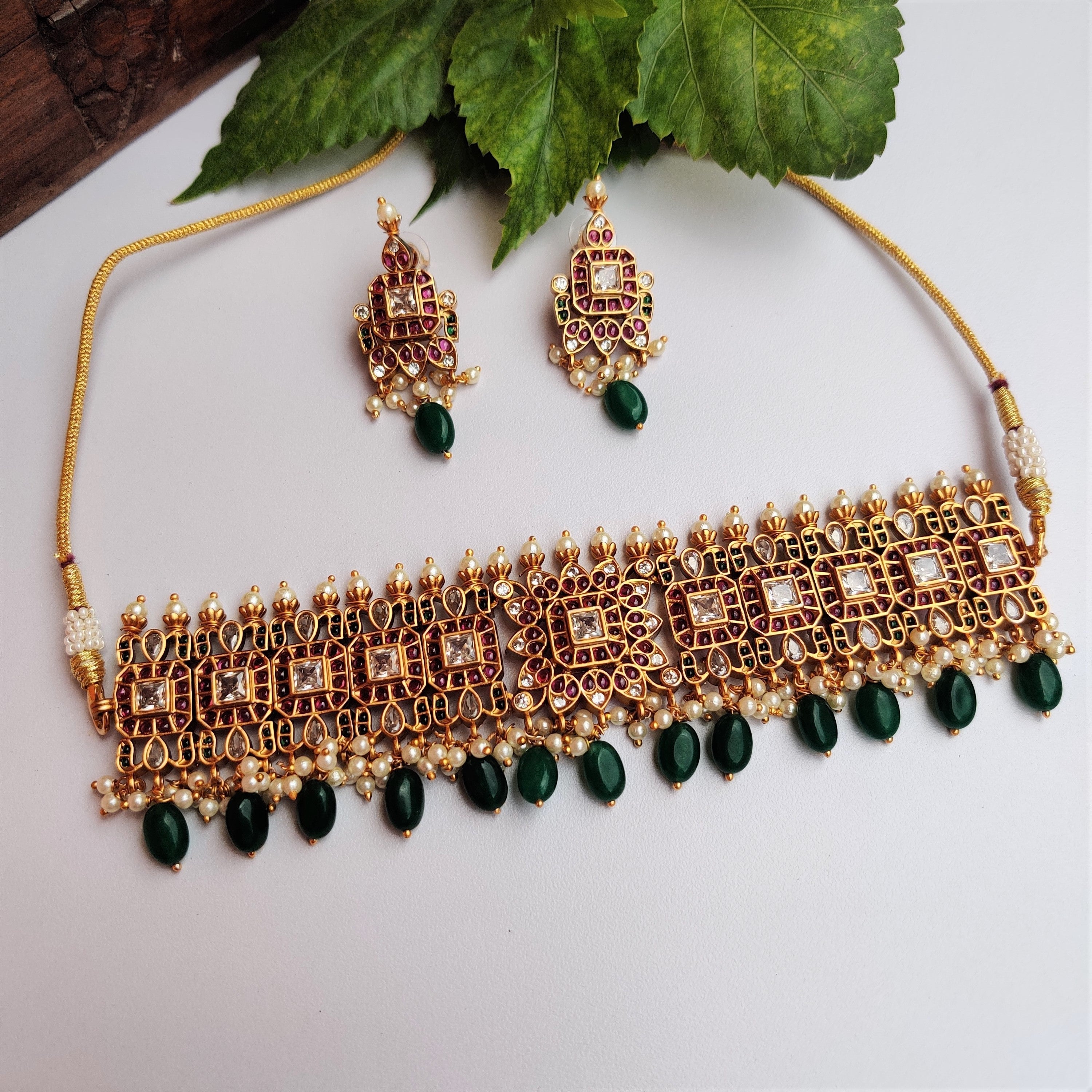 Premium Real Kemp Kundan Bridal High Neck Choker Set