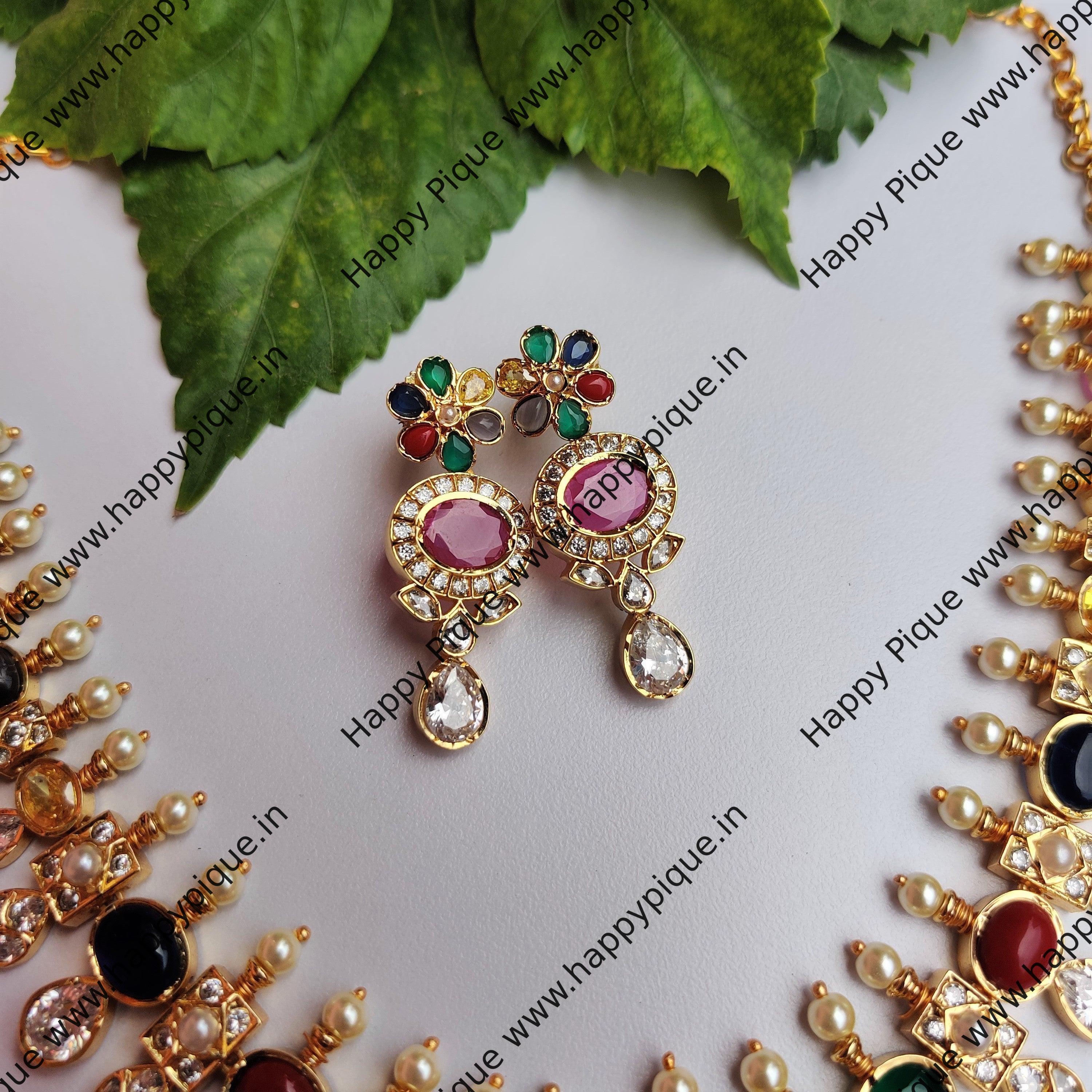 Premium Gold Finish Navaratna Necklace