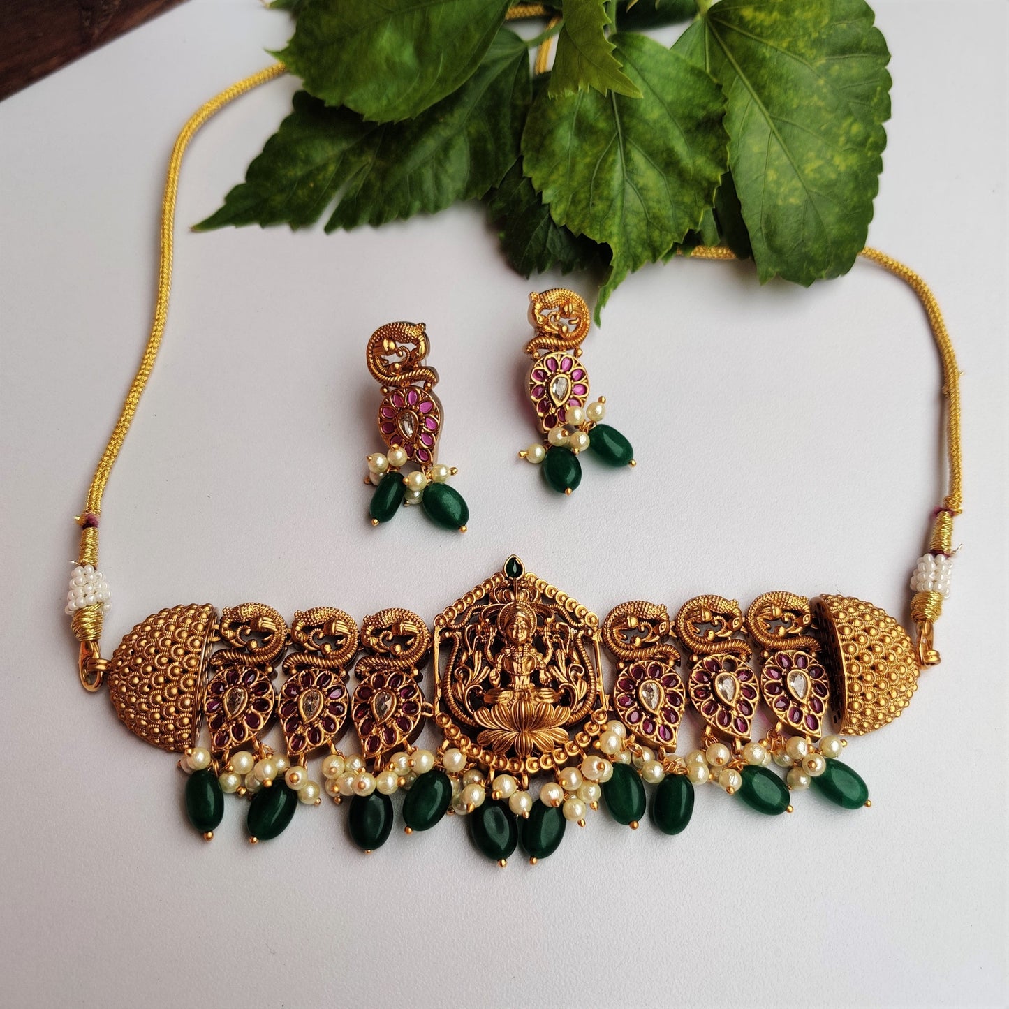 Premium Kemp AD Mahalakshmi High Neck Choker Set