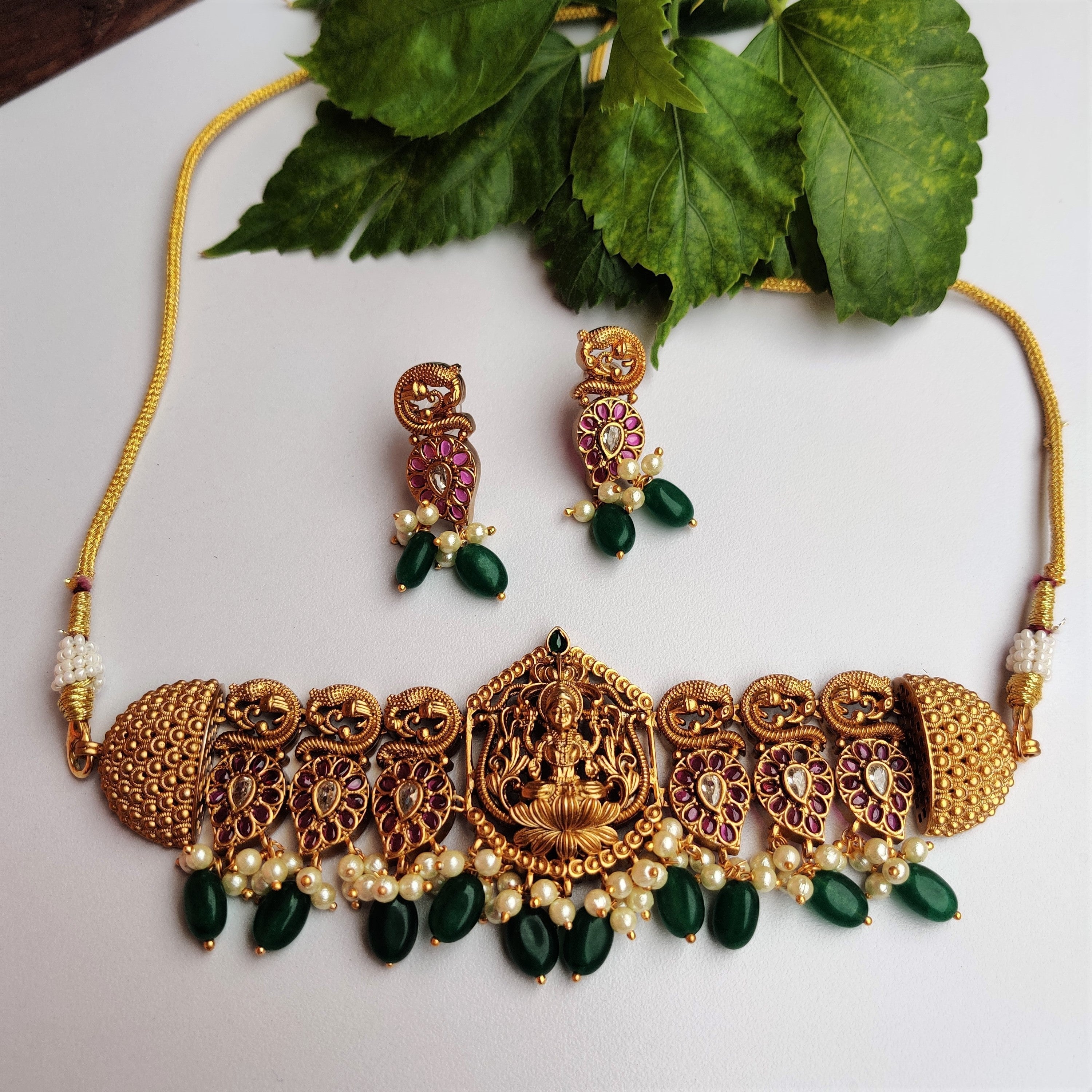 Premium Kemp AD Mahalakshmi High Neck Choker Set