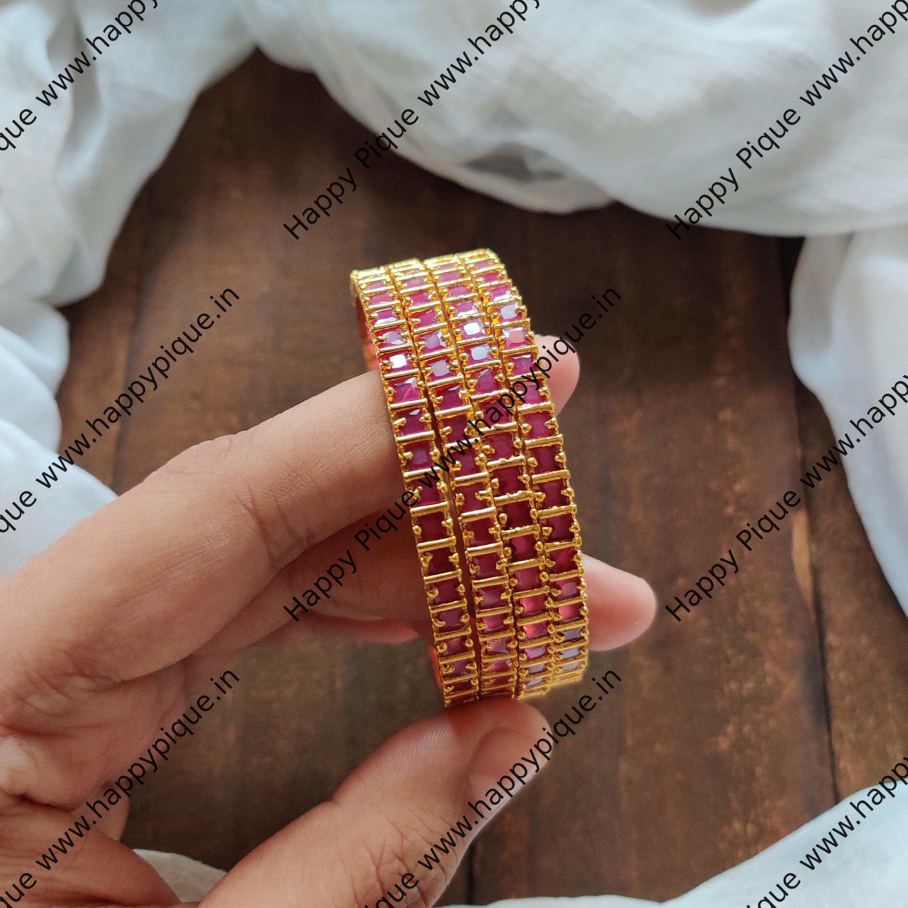 Set of 4 Gold Look Premium Quality AD Stone Bangles - 2.6