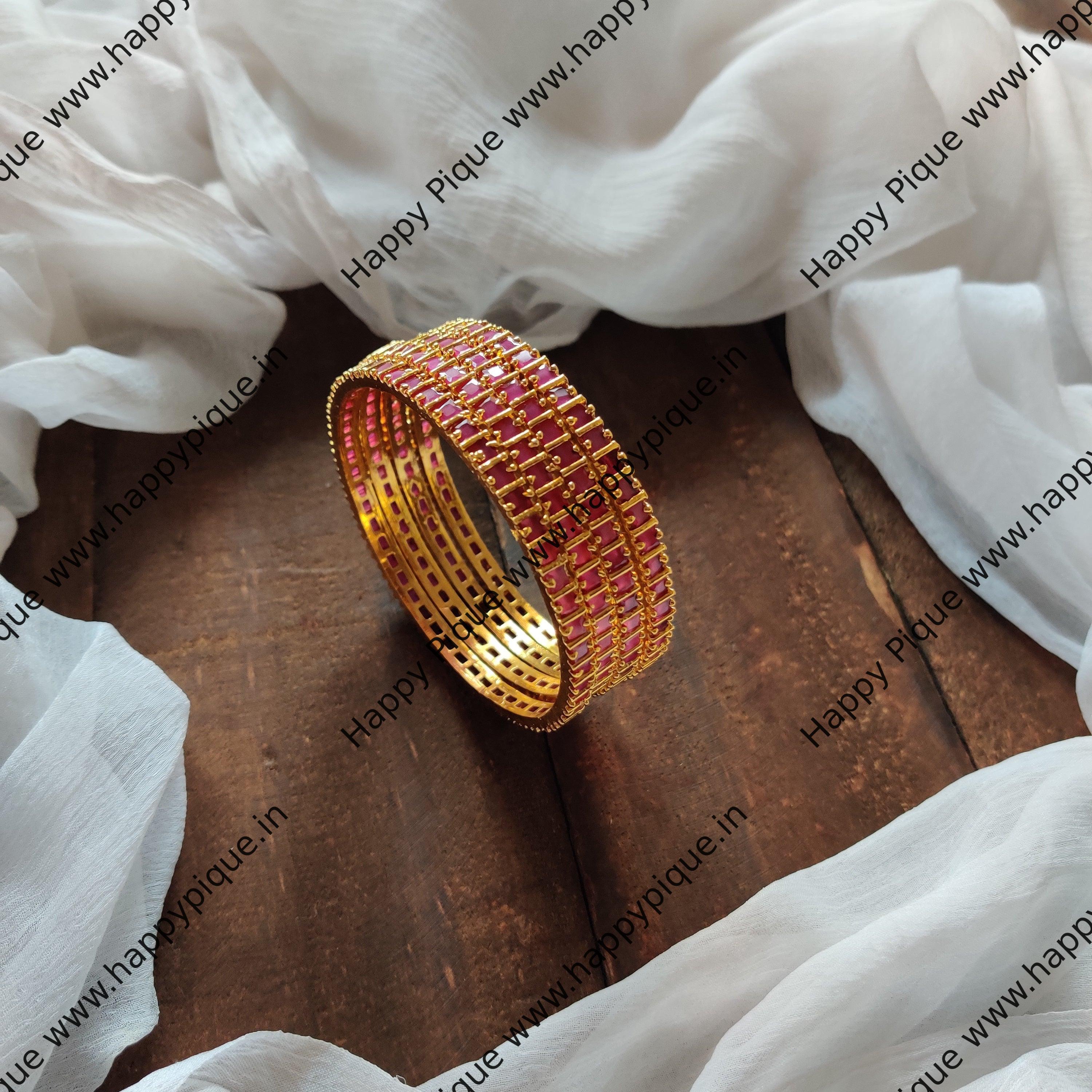 Set of 4 Gold Look Premium Quality AD Stone Bangles - 2.6