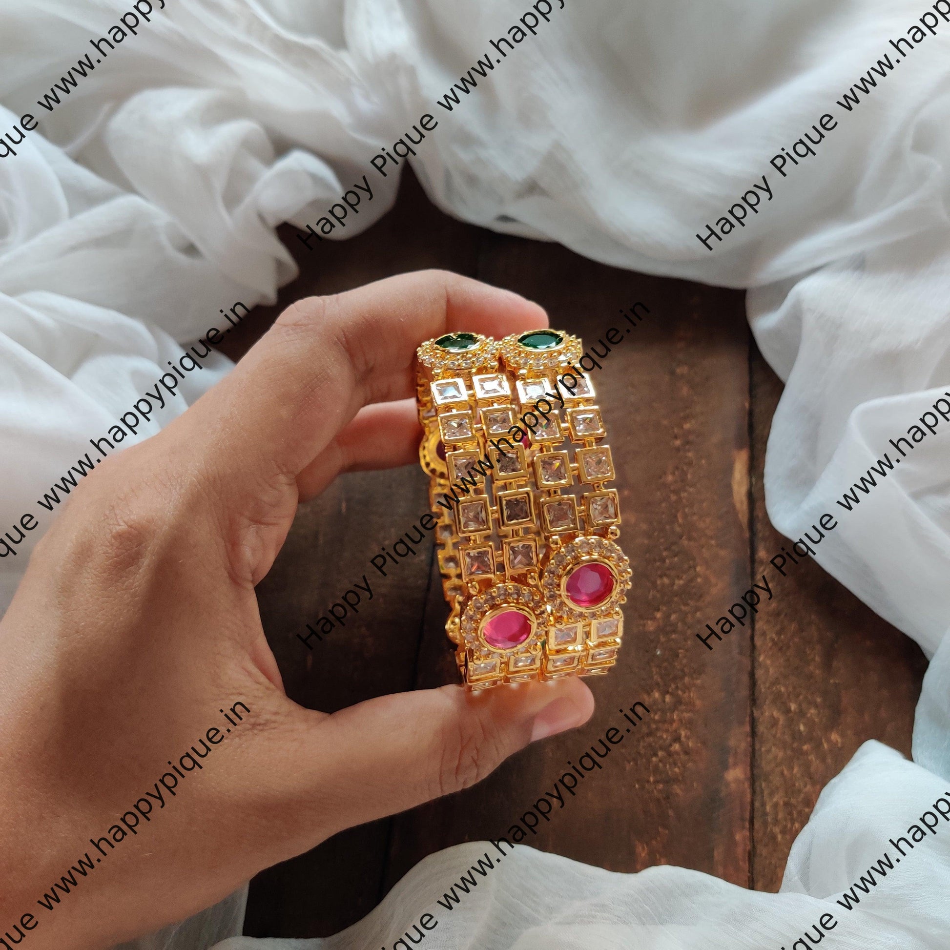 Micro Gold Polish Premium Sqaure AD stone Bangles 