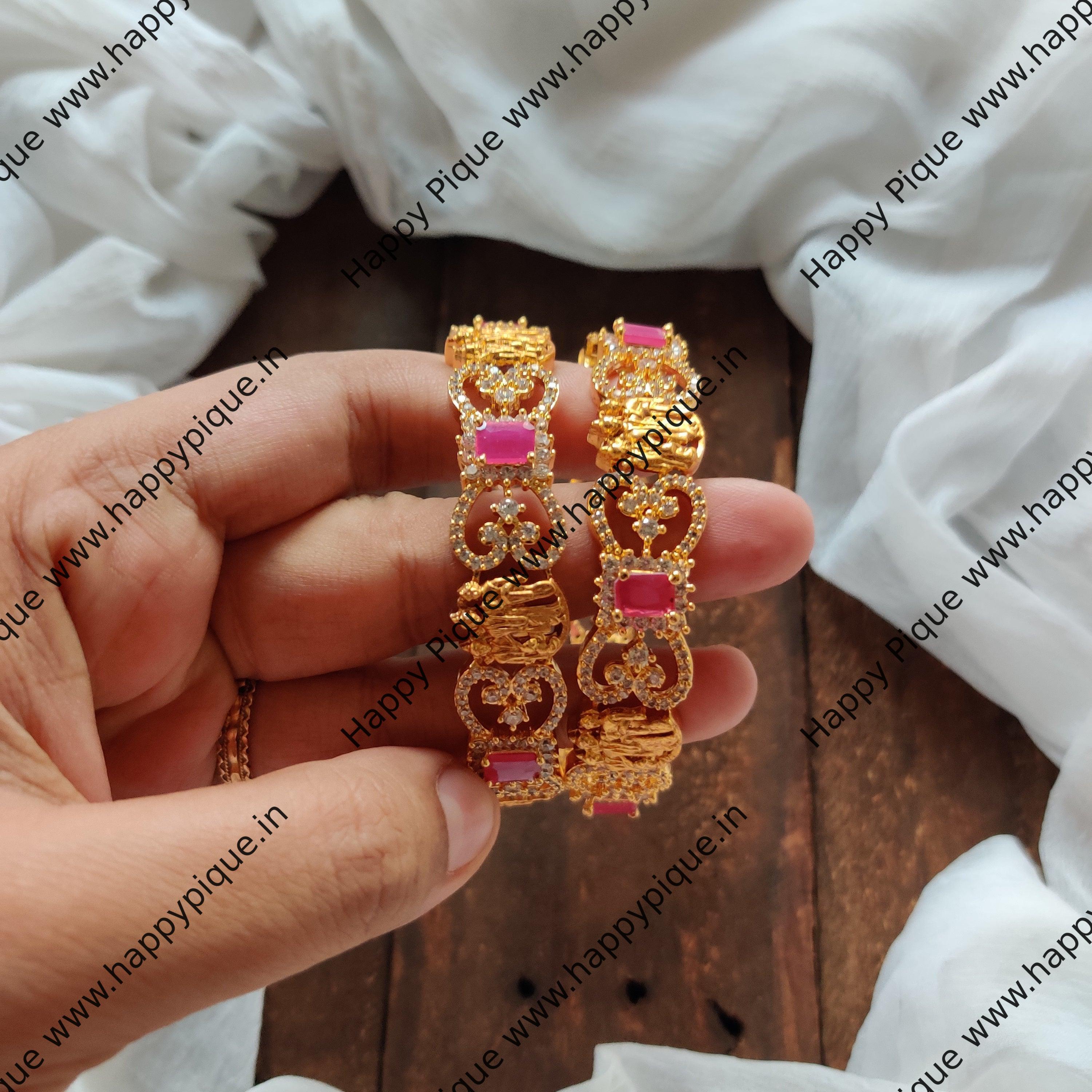 Micro Gold Polish Ram Parivar AD Stone Bangles 