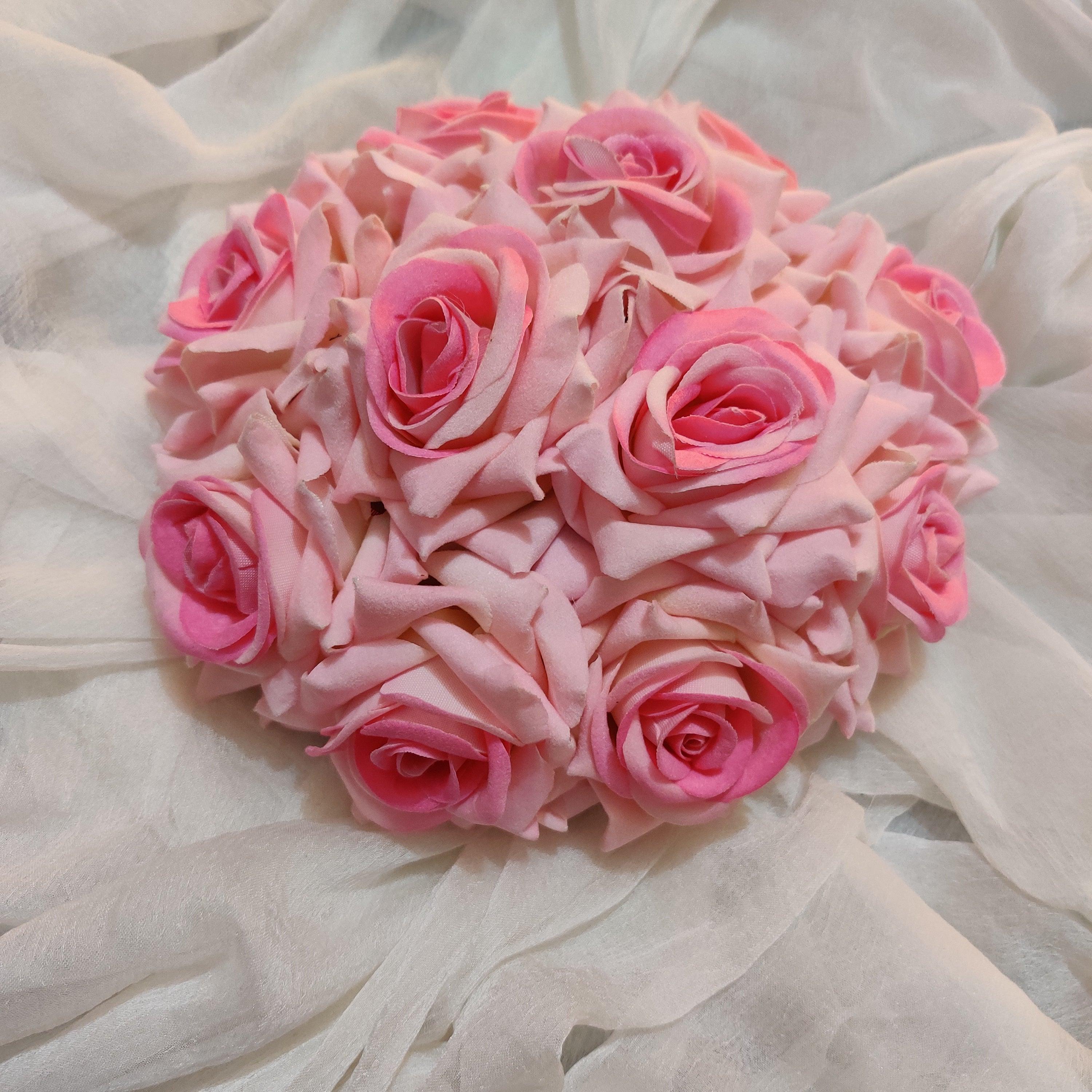 Full Real Look Alike Rose Artificial Flower Bridal Bun - Baby Pink - Happy Pique 