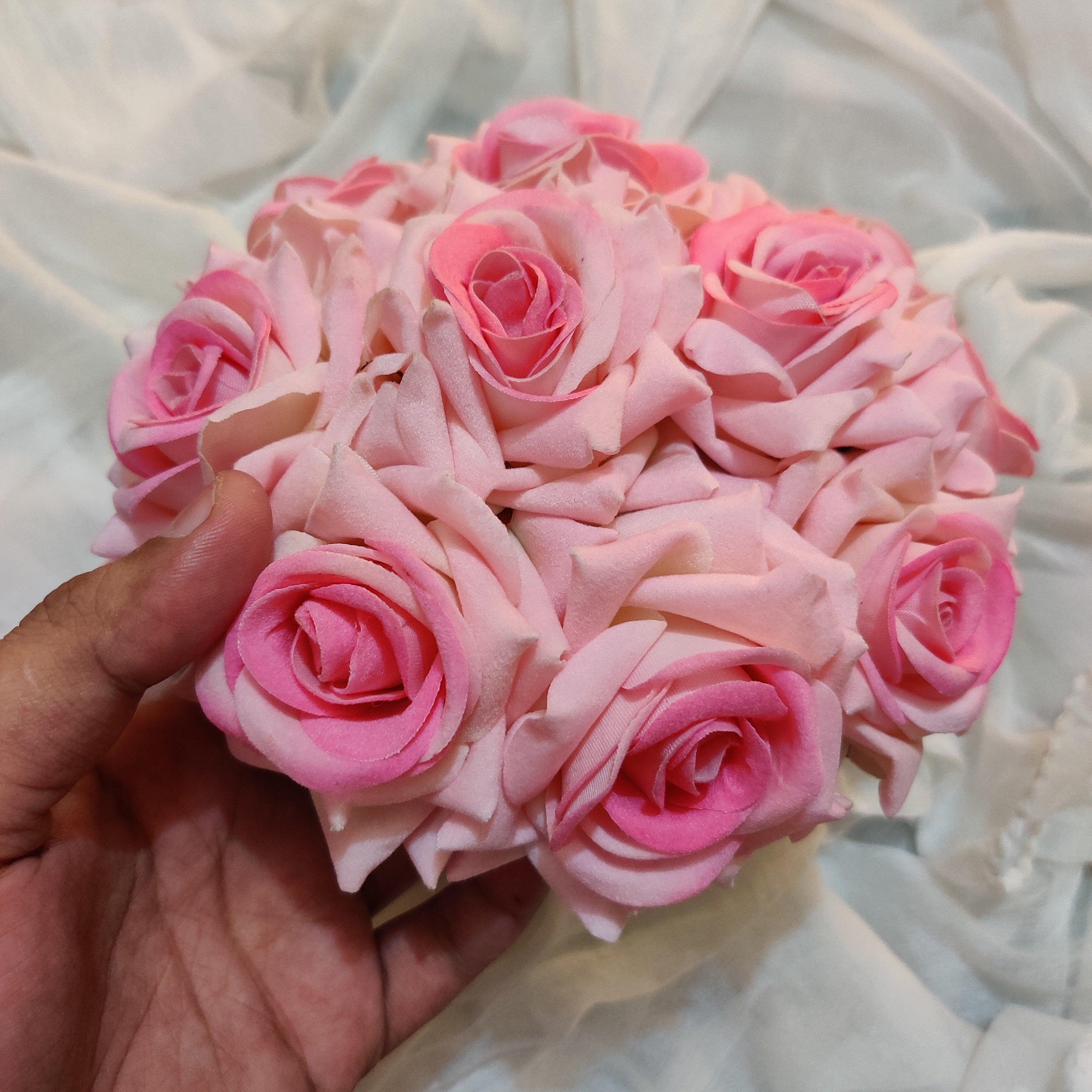 Full Real Look Alike Rose Artificial Flower Bridal Bun - Baby Pink - Happy Pique 