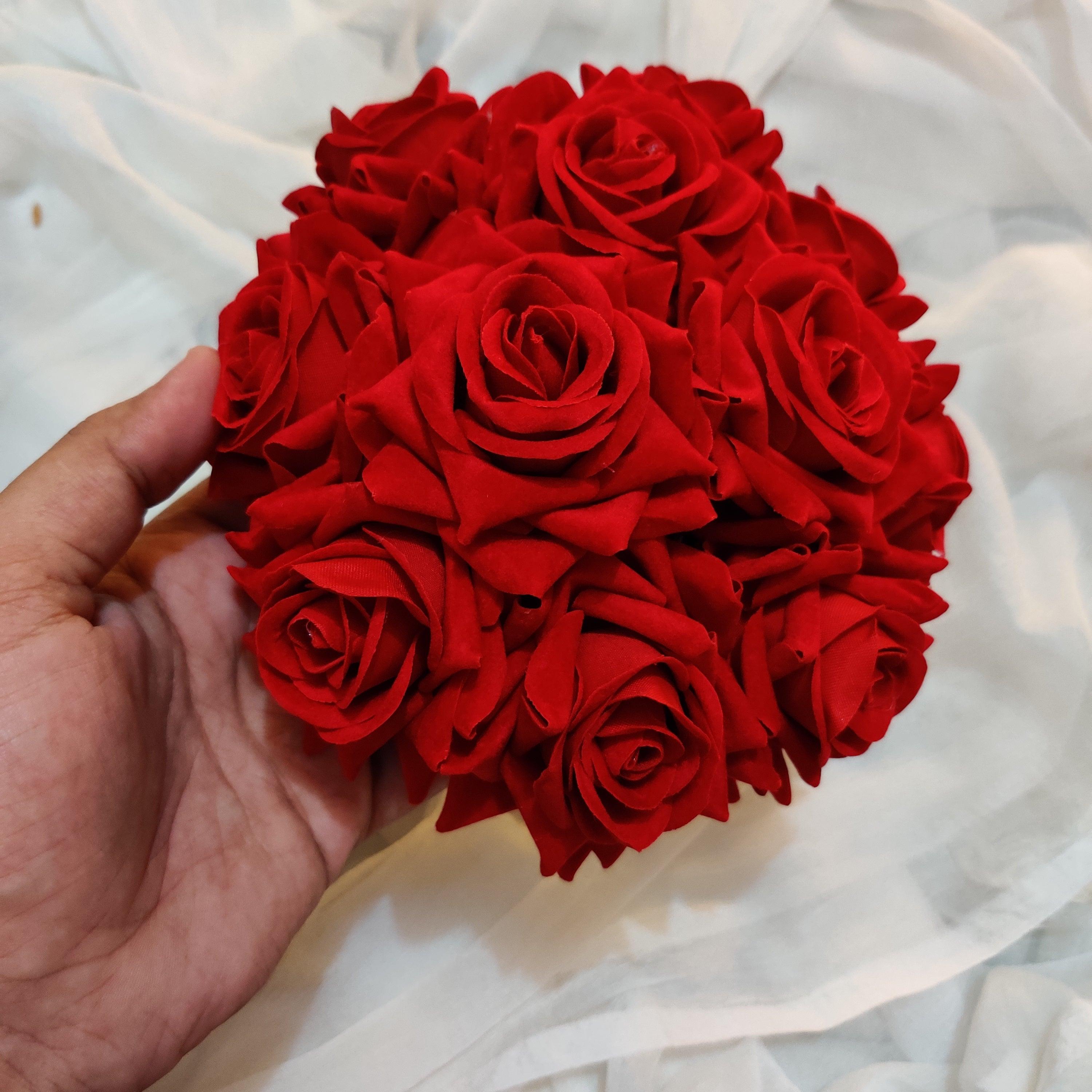 Full Real Look Alike Rose Artificial Flower Bridal Bun - Red Rose - Happy Pique 