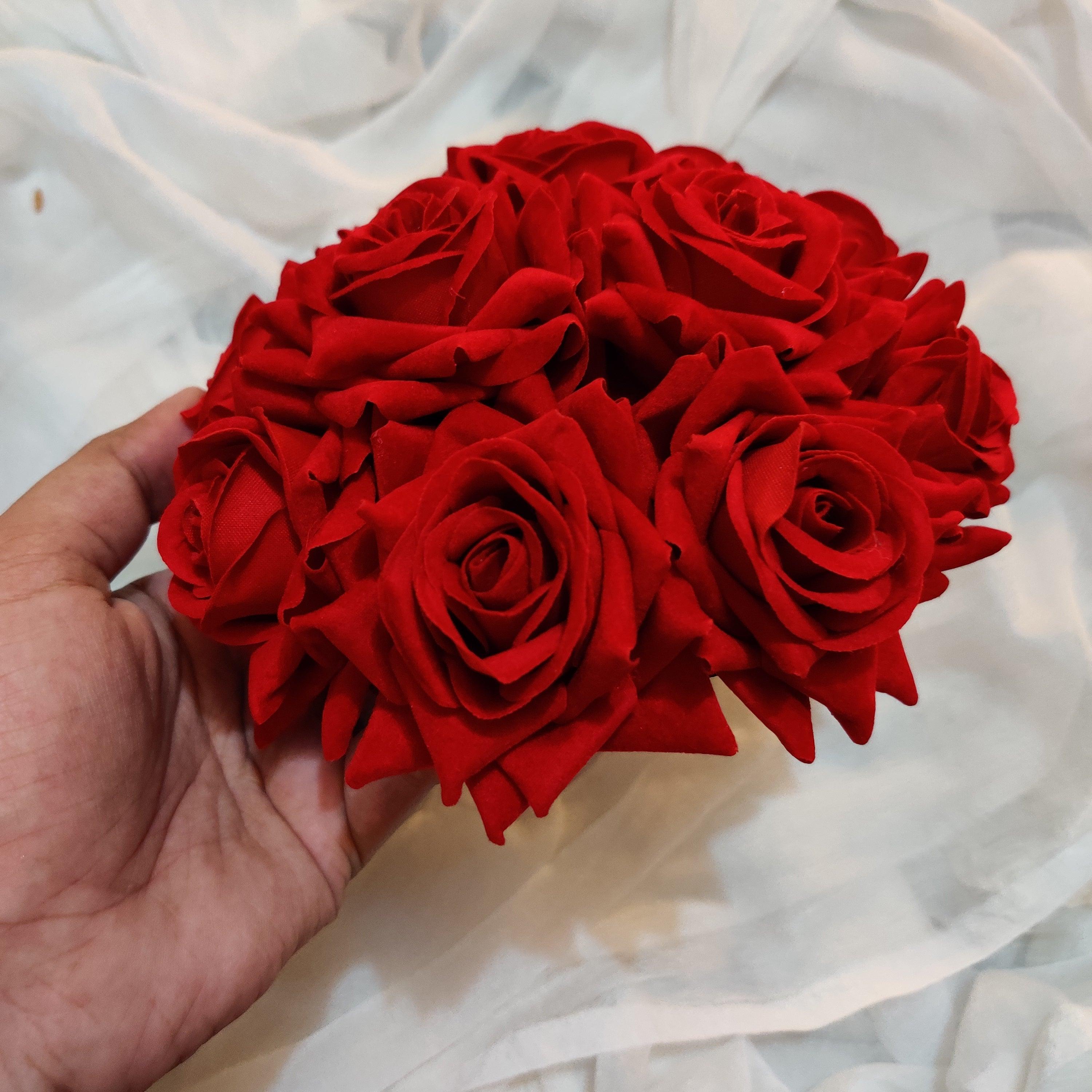 Full Real Look Alike Rose Artificial Flower Bridal Bun - Red Rose - Happy Pique 