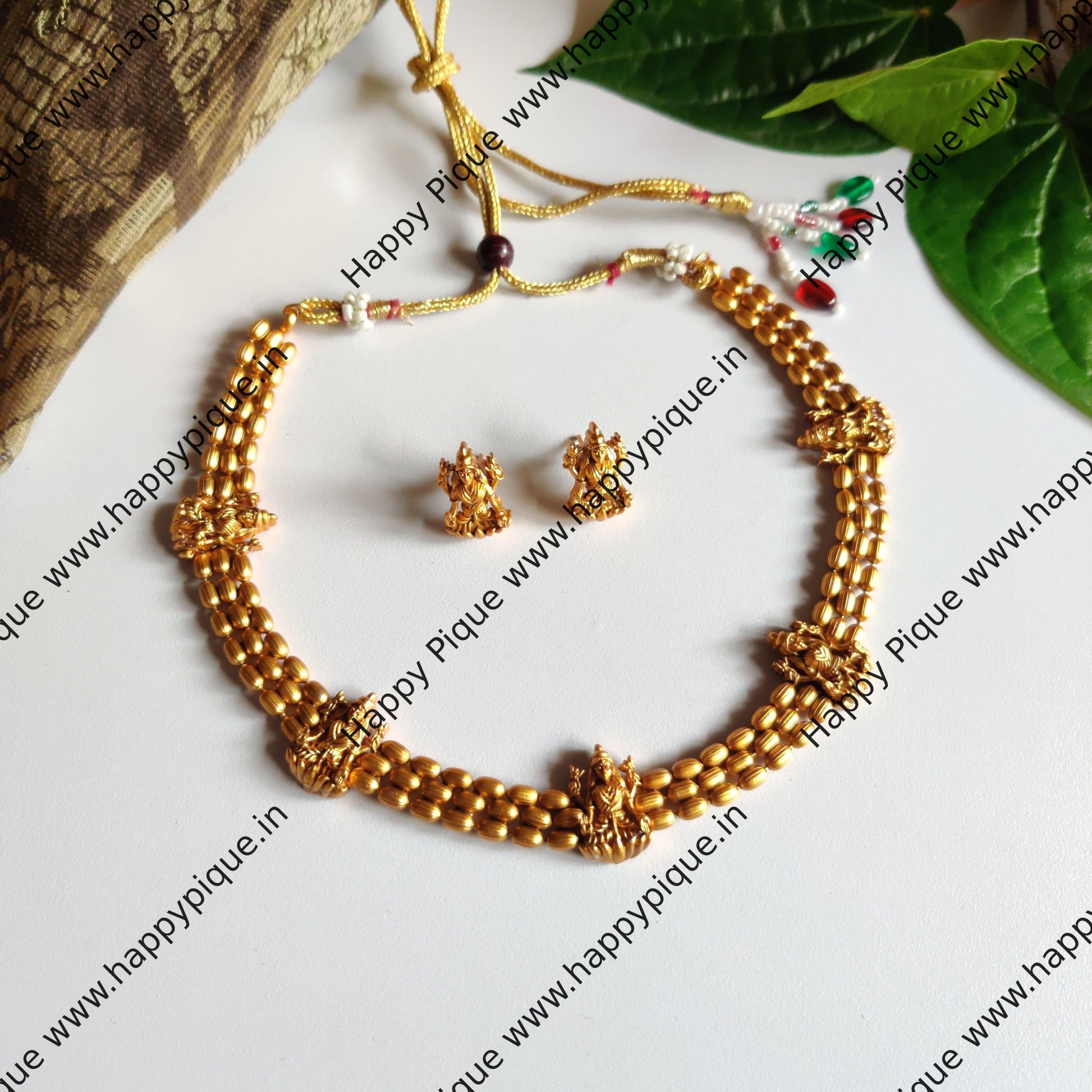 Simple Wheat Bead Mahalakshmi Necklace