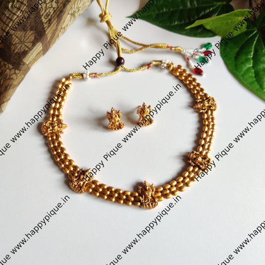 Simple Wheat Bead Mahalakshmi Necklace