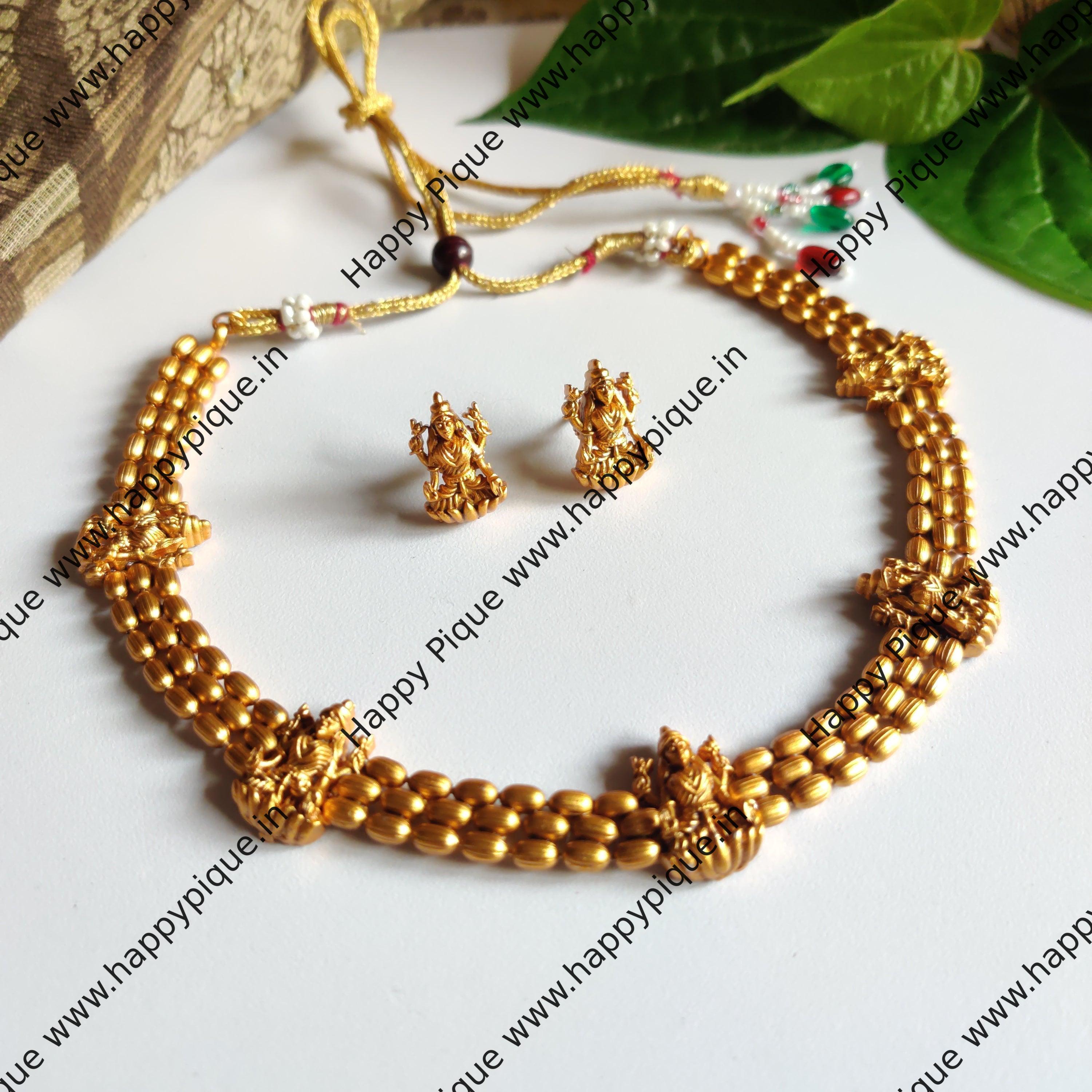 Simple Wheat Bead Mahalakshmi Necklace