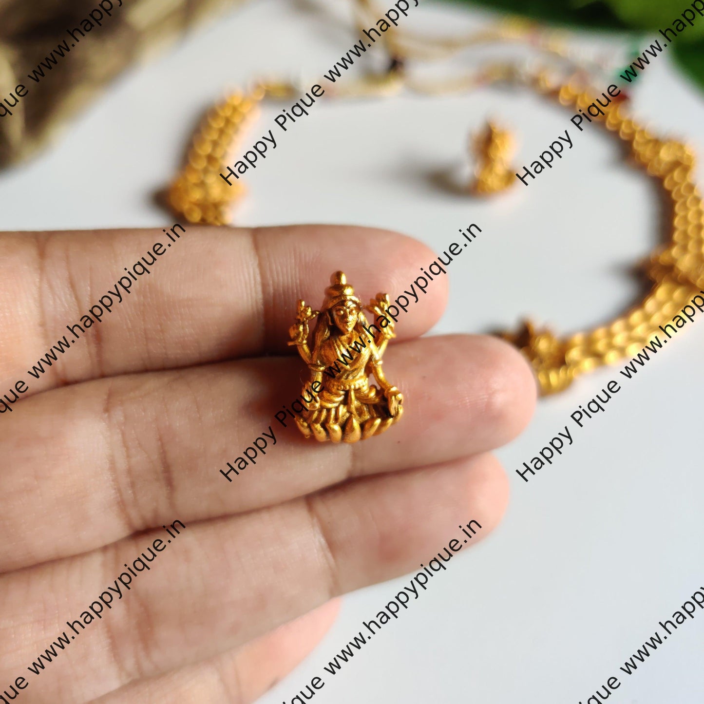 Simple Wheat Bead Mahalakshmi Necklace