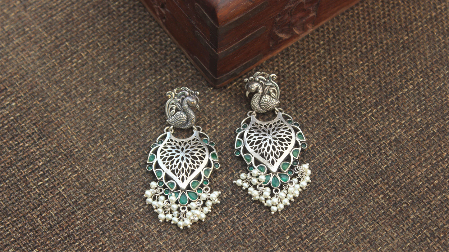 Annapakshi Long Jhali Earrings - Dark Green - Happy Pique 