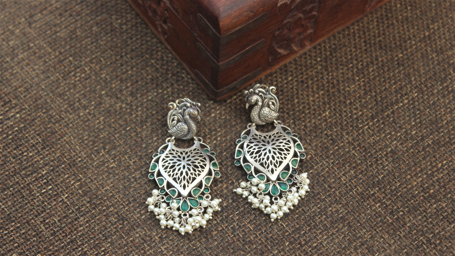 Annapakshi Long Jhali Earrings - Dark Green - Happy Pique 