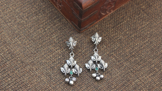 Premium Silver Look Alike Ganesh Ji Ghungroo Drops - Green